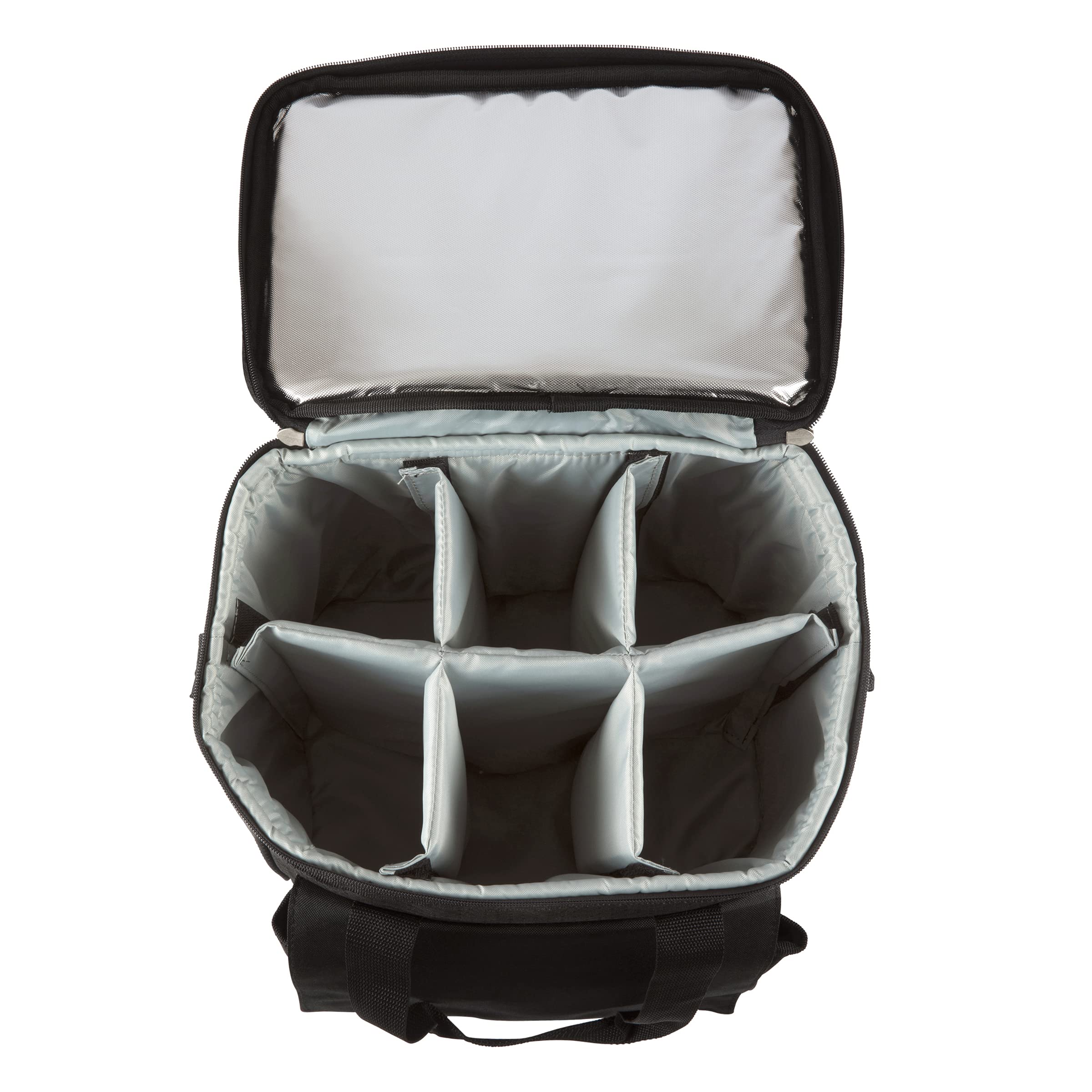 PICNIC TIME Cellar 6-Bottle Insulated Wine Carrier & Cooler Tote - Portable Water-Resistant Travel Cooler Bag for Picnics, Beach, Camping & Outdoor Events (Black with Gray Accents)