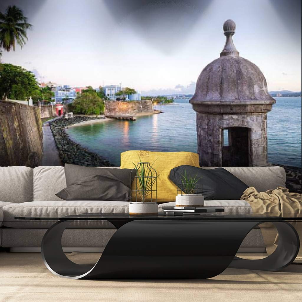 RECETHROWS Peel and Stick Wallpaper - Old San Juan Puerto Rico Landscape Mural, Self-Adhesive Removable Vinyl Wall Sticker for Home Decor (Perfect for Living Rooms, Bedrooms & Offices)