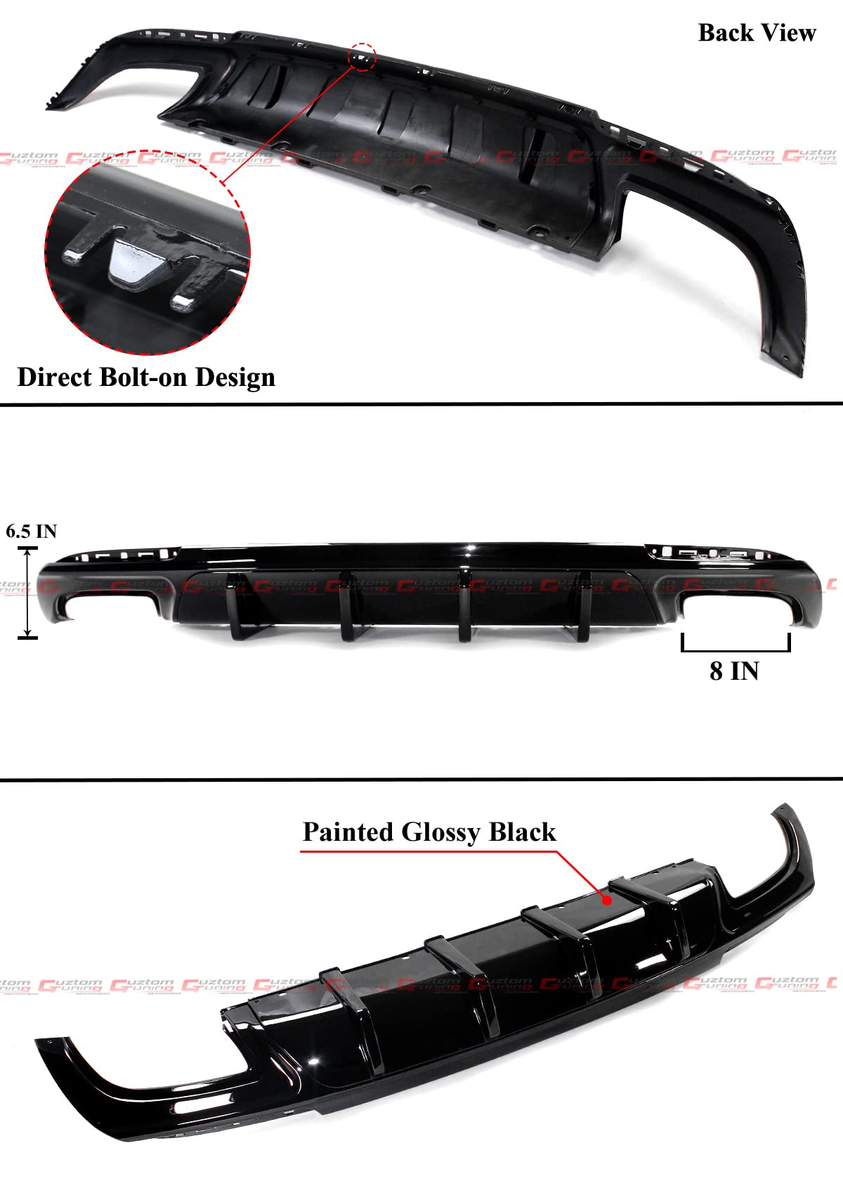 Gloss Black Shark Fin Rectangle Exhaust Rear Bumper Diffuser for 2015-2022 Chrysler 300 - Performance Upgrade & Stylish Enhancement for Street Racing & Car Shows