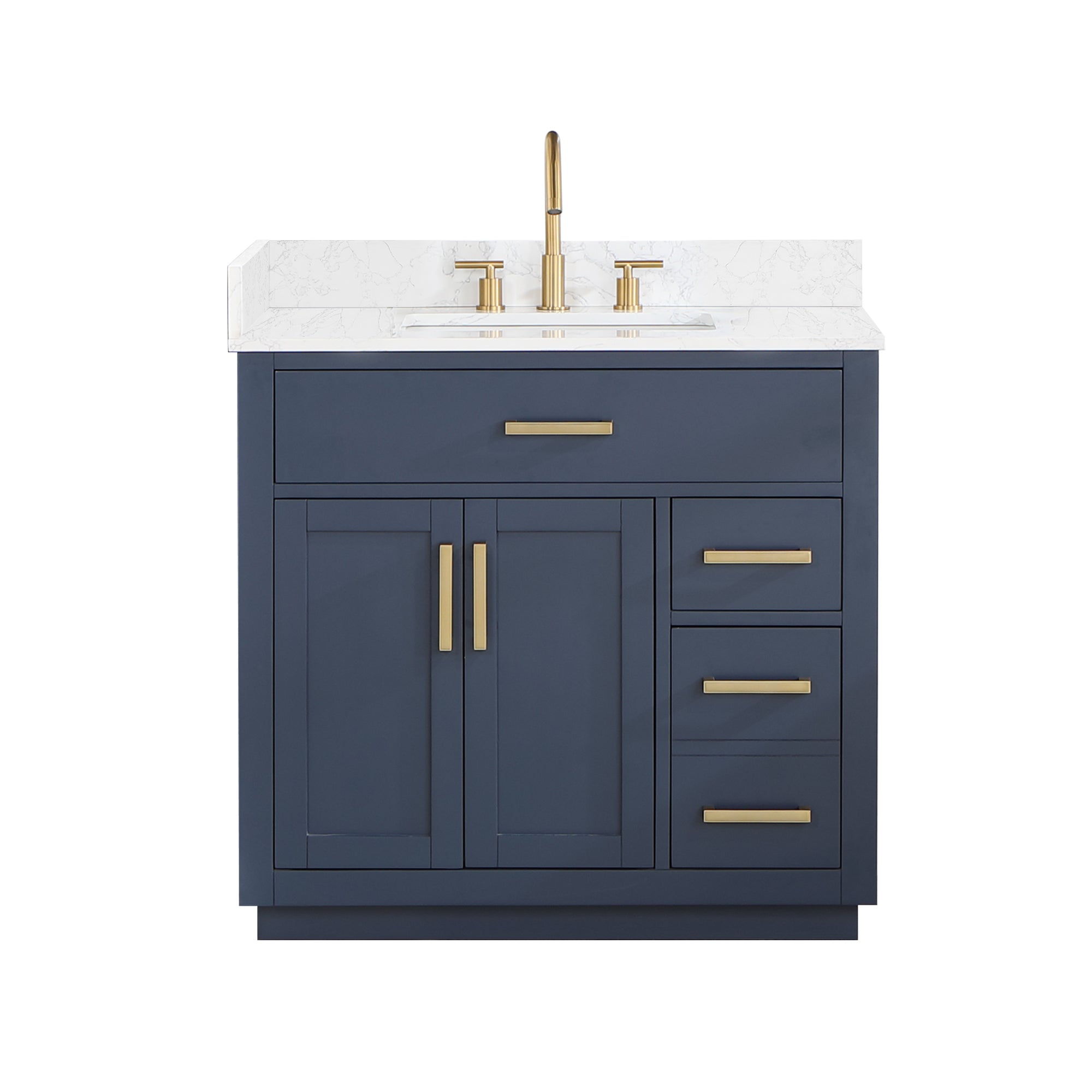 Gavino 36 Inch Single Bathroom Vanity with White Composite Stone Countertop - Modern Farmhouse Sink Cabinet for Small Bathrooms, Powder Rooms & Guest Baths