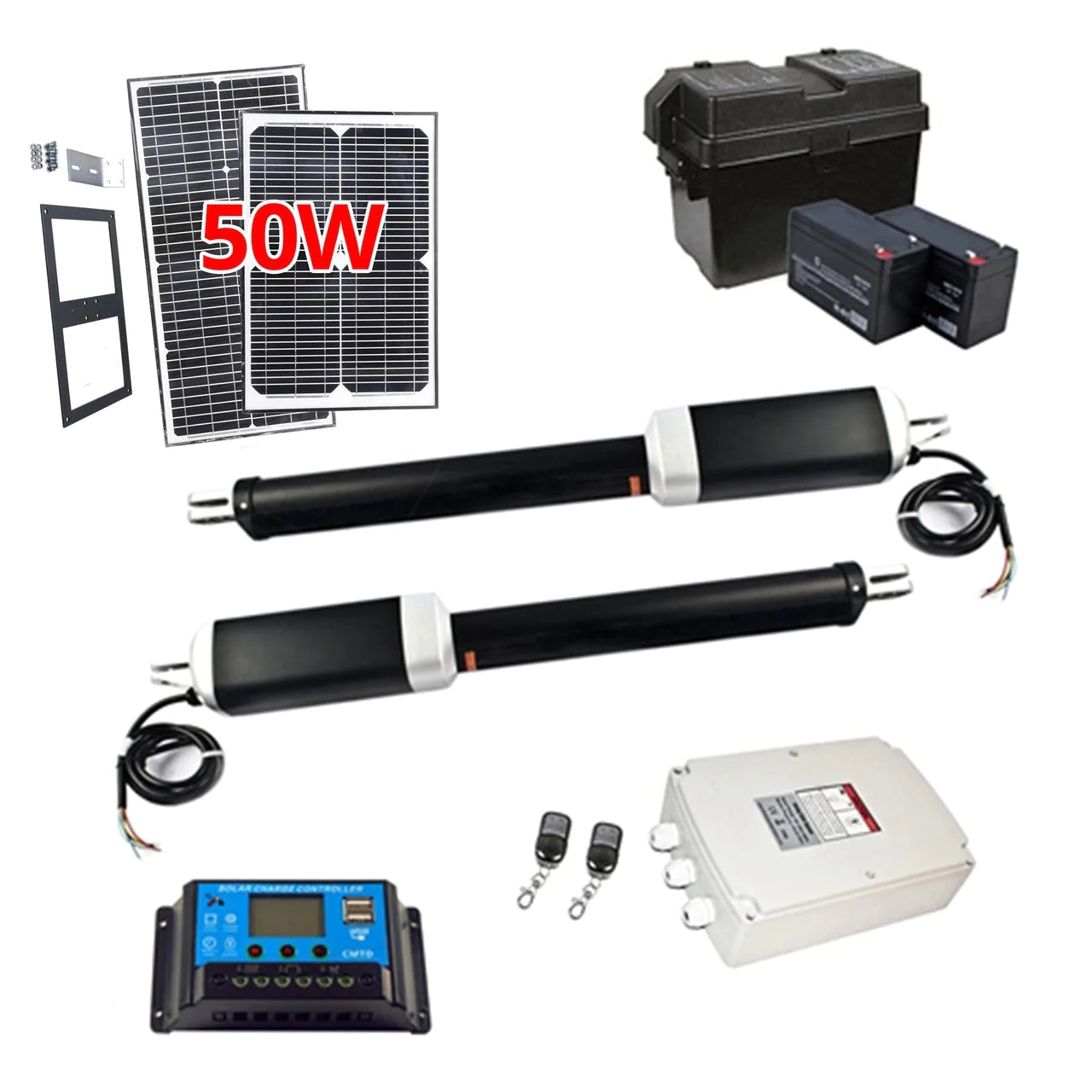 Aleko GG900/AS900 Dual Swing Gate Opener with Solar Kit - 50W AC/DC Automatic Driveway Gate Motor for Home Security & Farm Access
