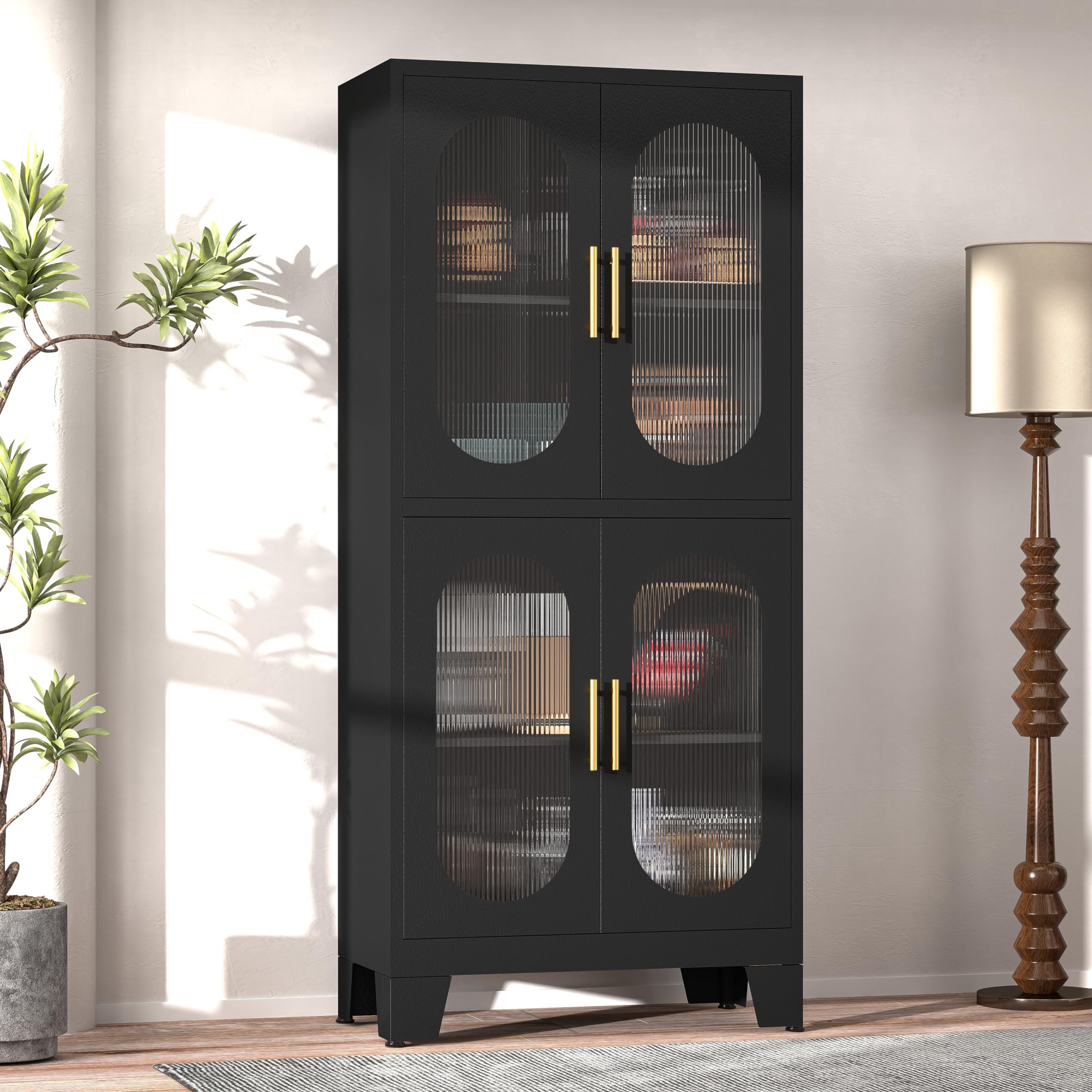Black Kitchen Pantry Cabinet with Acrylic Glass Doors & Adjustable Shelves - Versatile Storage Organizer for Kitchen, Dining Room, Home Office, Bedroom - Perfect for Small Space Organization & Home Decor