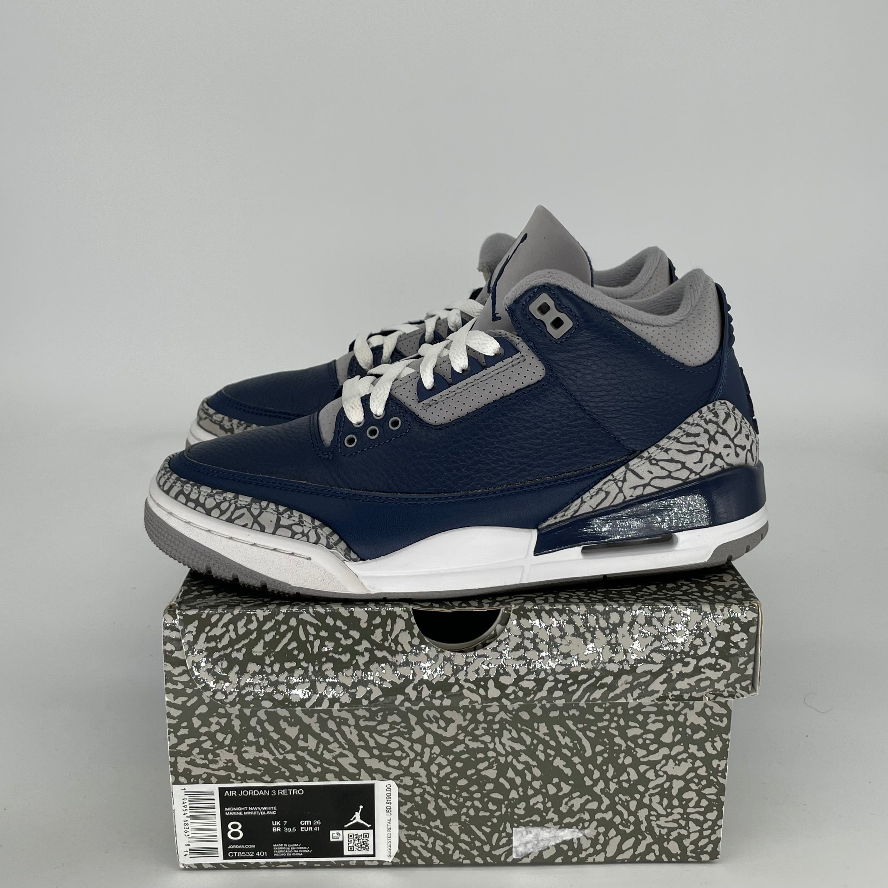 AIR JORDAN 3 GEORGETOWN Basketball Shoes Men's Size 8 - Retro Style Sneakers CT8532-401 for Casual Wear & Street Fashion