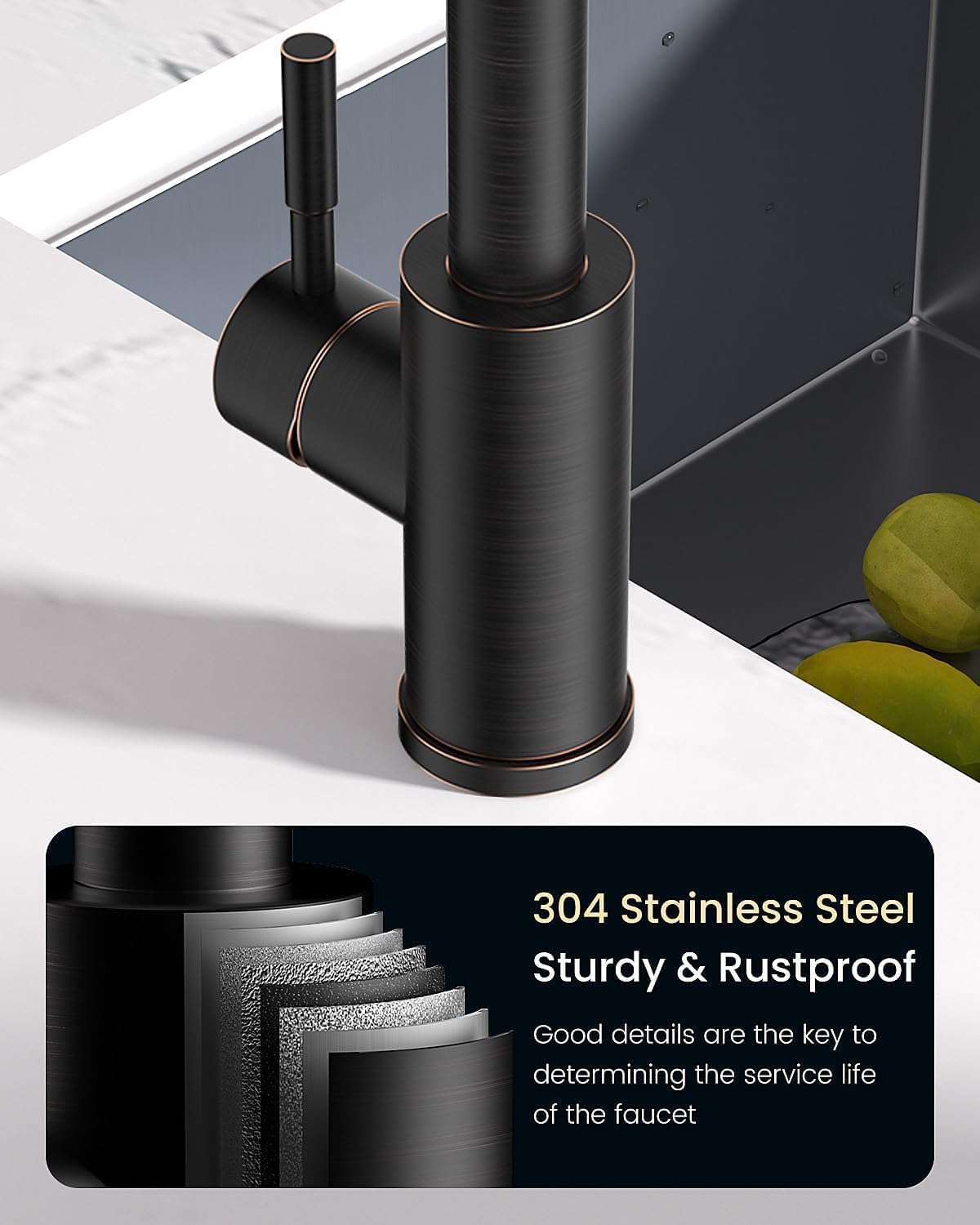 APPASO Oil Rubbed Bronze Kitchen Faucet with Pull Down Sprayer - 3 Function High Arc Single Handle Stainless Steel Sink Faucet for Modern Kitchens | Perfect for Washing Dishes, Filling Pots & Cleaning Vegetables