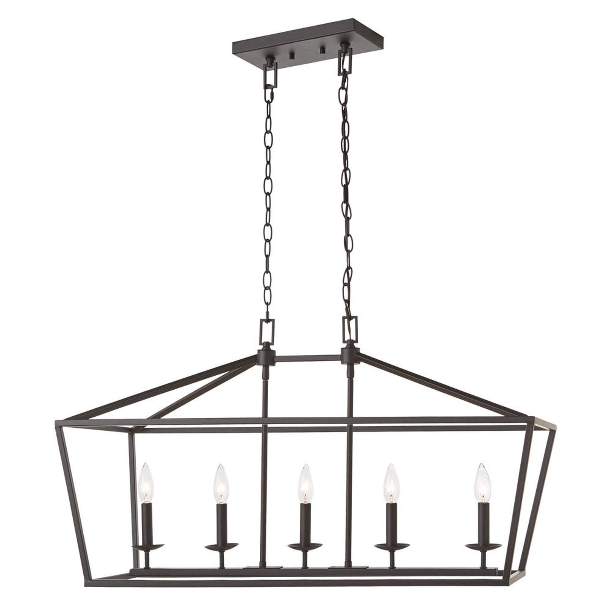 SHAKLAK Weyburn 5-Light Bronze Caged Island Chandelier - Modern Farmhouse Pendant Lighting for Kitchen, Dining Room & Bedroom - Dimmable Industrial Style Ceiling Light Fixture