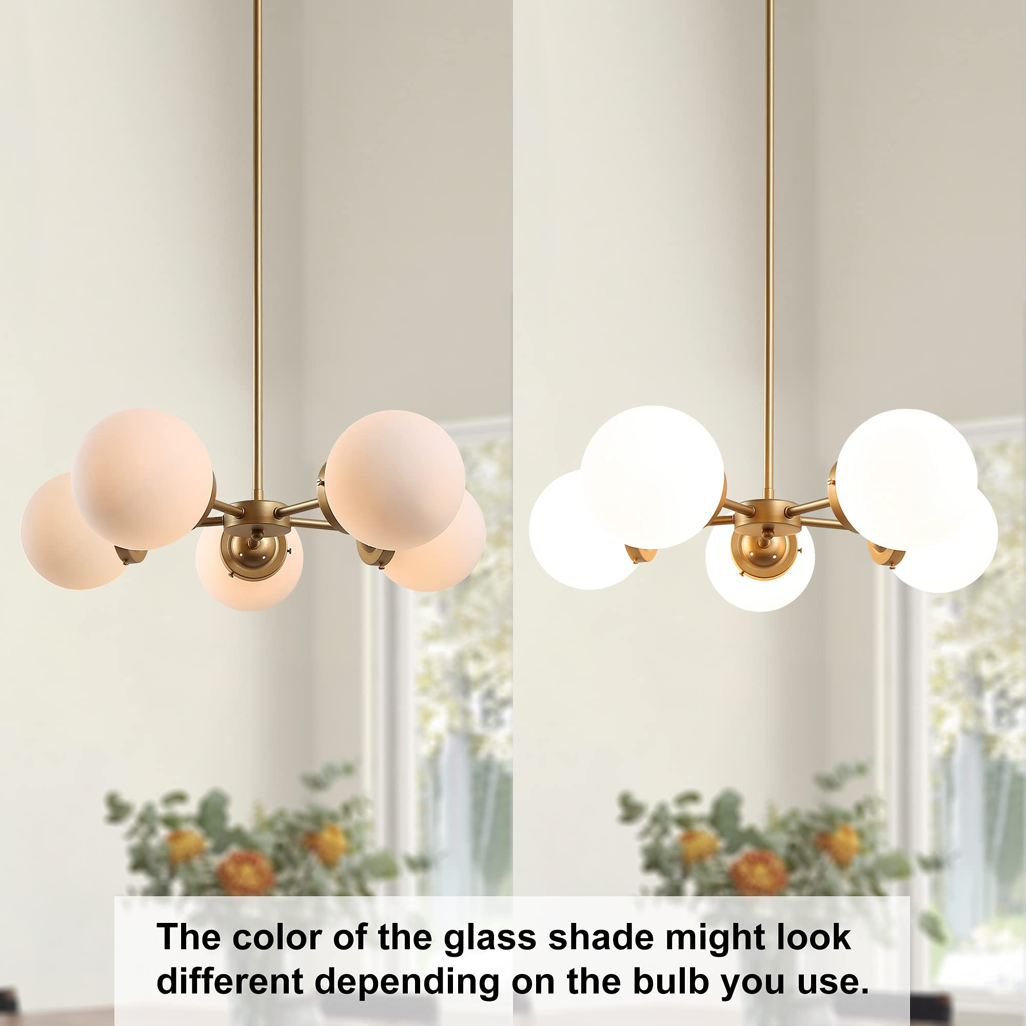 Modern Gold Chandelier Lighting Fixture - 5-Light Globe Design with Frosted Glass Shades for Dining Room, Bedroom, Foyer & Kitchen | Elegant Ceiling Light for Home Decor & Interior Design