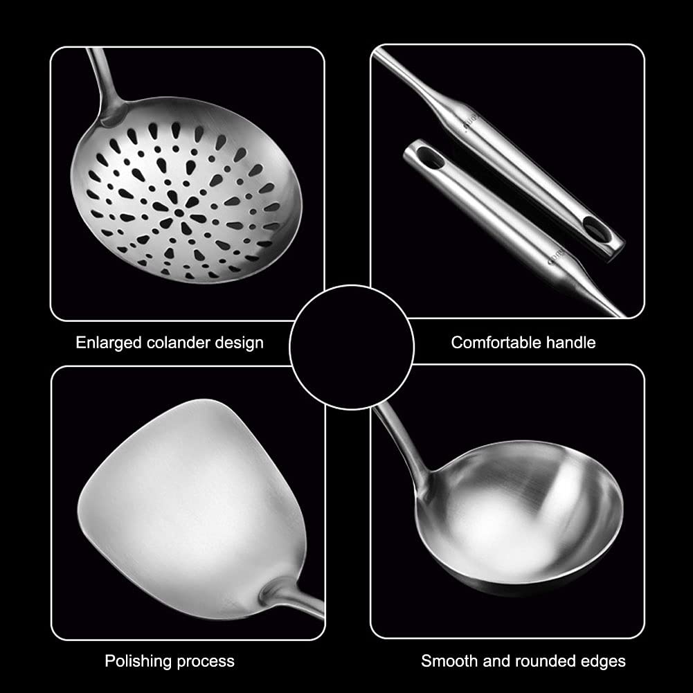 Premium 6-Piece Stainless Steel Kitchen Utensil Set - Non Stick, Heat Resistant Cooking Tools with Holder - BPA Free, Easy to Clean - Perfect for Sauteing, Frying, Baking & Everyday Cooking