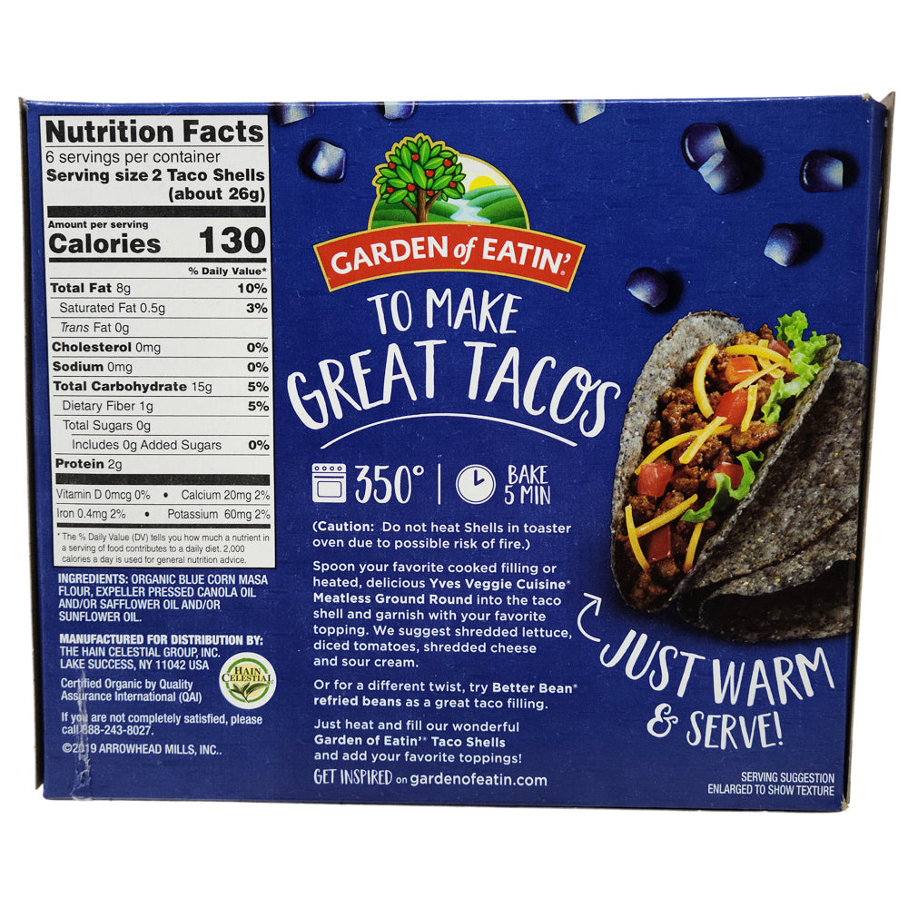 Organic Blue Corn Taco Shells by Garden of Eatin' - 5.5oz (Pack of 12) | Gluten-Free, Non-GMO | Perfect for Taco Night, Nachos & Party Snacks