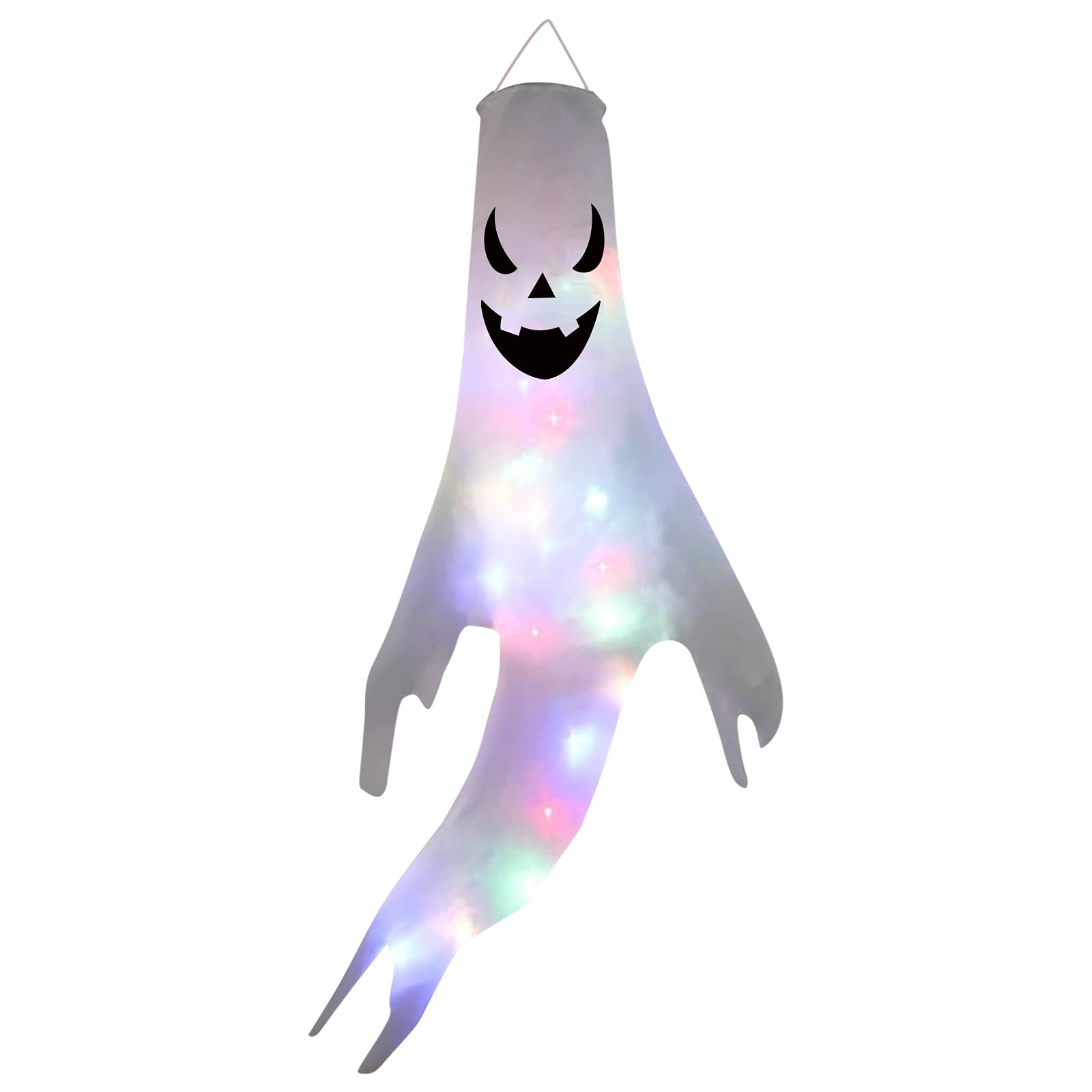 Halloween LED Light String Decorations - Outdoor Ghost Pendant Lights with Printed Design | Spooky Windsock Lights for Home, Yard & Party Decor | Perfect for Halloween Night, Trick-or-Treating & Haunted House Themes