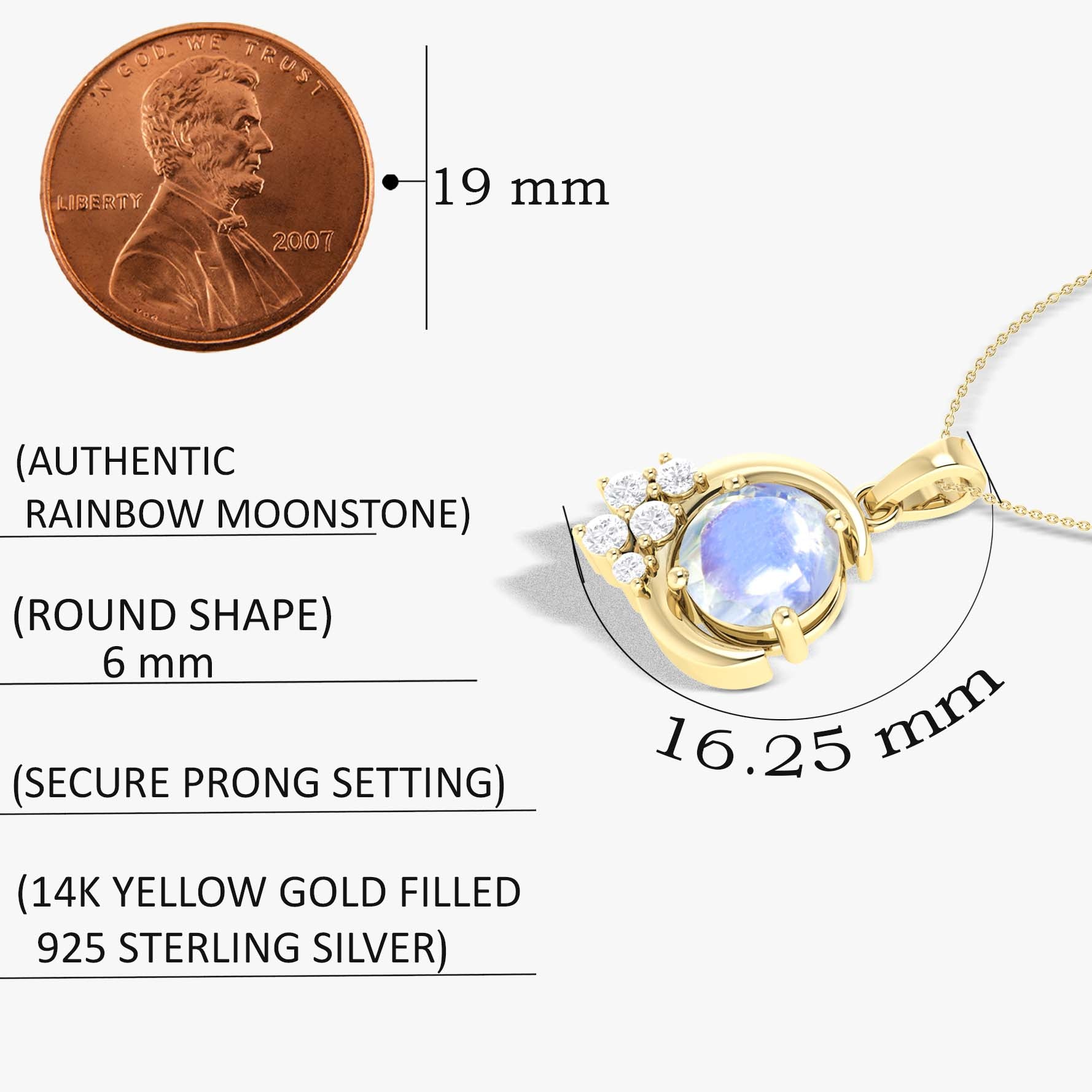 Natural Moonstone Moon Charm Pendant Necklace for Women - Healing Crystal Jewelry for Spiritual Protection, Meditation & Everyday Wear