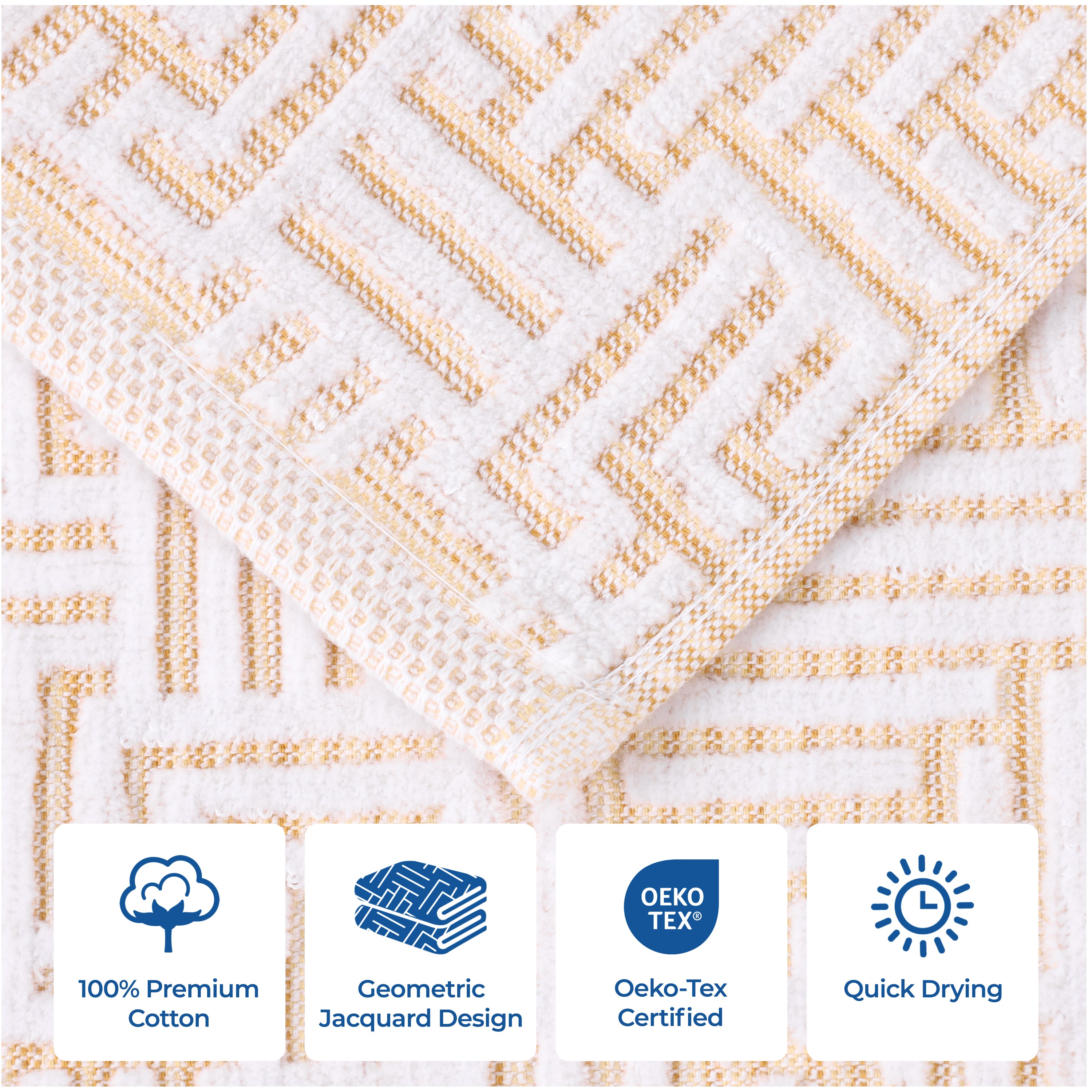 Premium Cotton Modern Geometric Jacquard Plush Bath Towel Set of 3 - Ultra Absorbent & Quick Dry - Luxury Spa, Bathroom & Beach Towels for Home & Travel