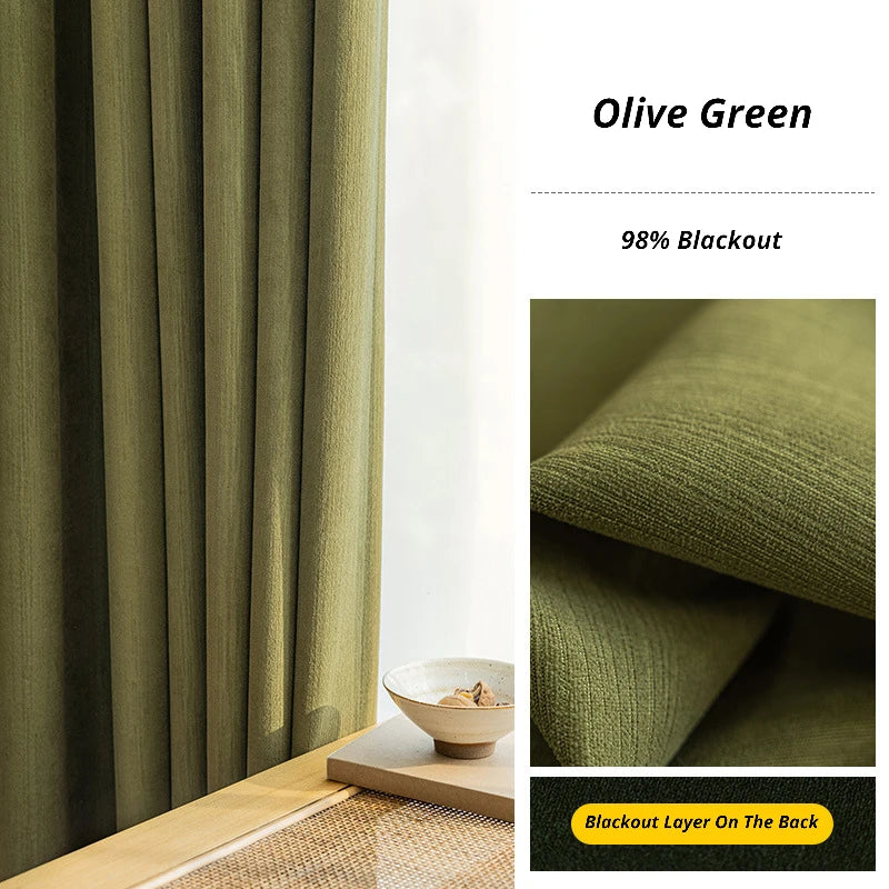 Juliet Chenille Minimalist Jacquard Blackout Custom Curtains for Living Room & Bedroom - Thermal Insulated Light Blocking Drapes for Home Decor