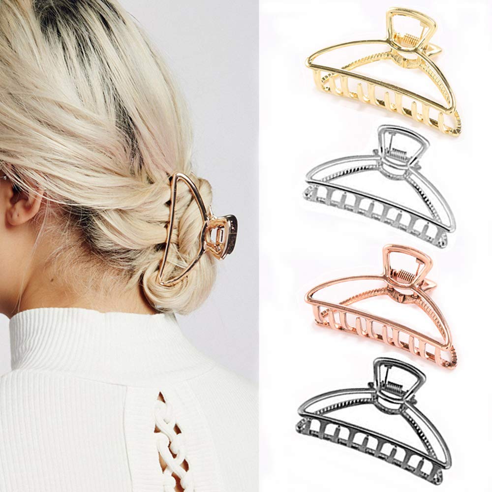 Kiddale 4-Piece Large Metal Hair Claw Clips - Hollow Non-Slip Hair Clamps for Women & Girls - Strong Hold Hair Barrettes for Thick Hair - Perfect for Updos, Ponytails & Everyday Styling
