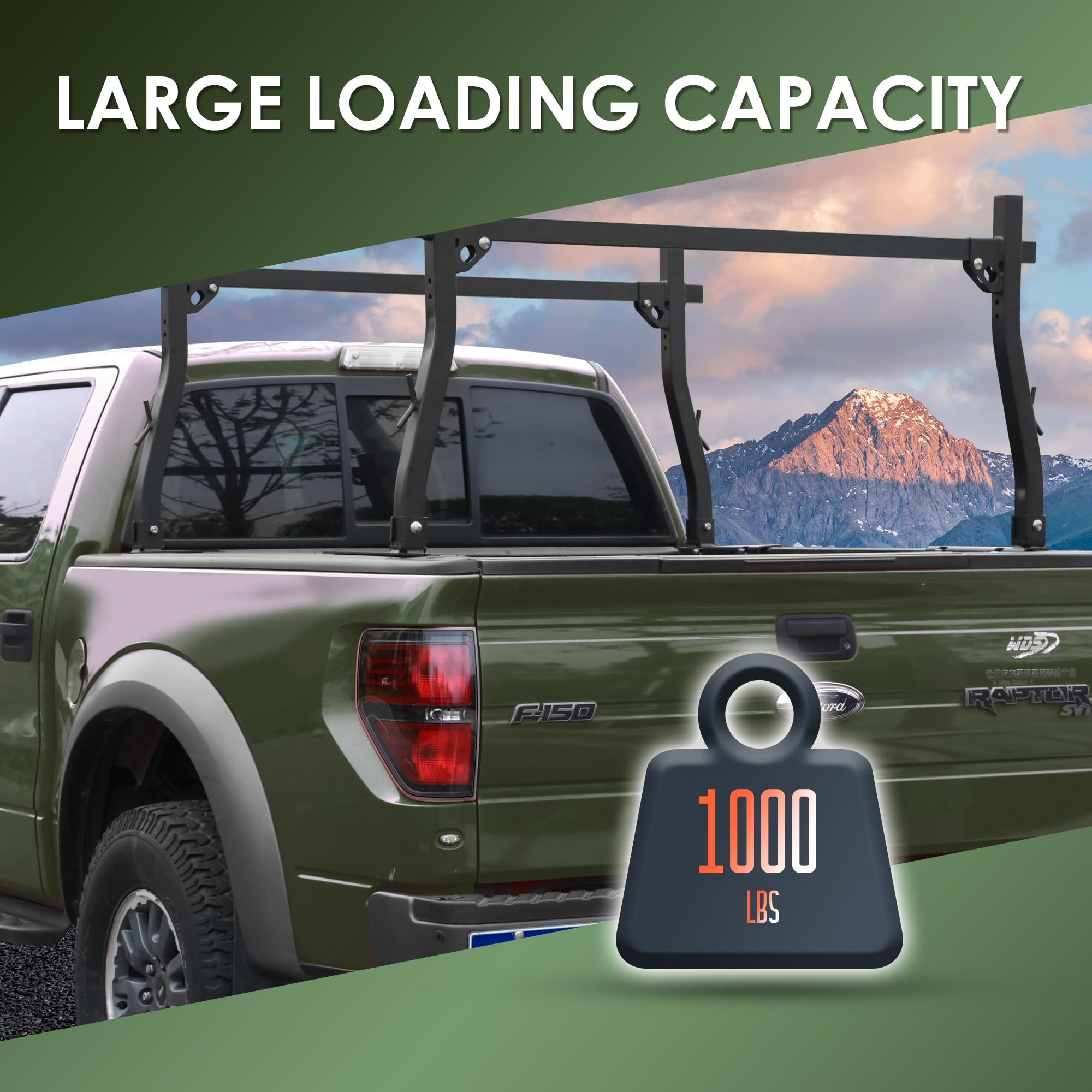 POLESTAR Heavy Duty Steel Truck Ladder Rack - 1000lbs Capacity Universal Pickup Bed Rack - 45-66