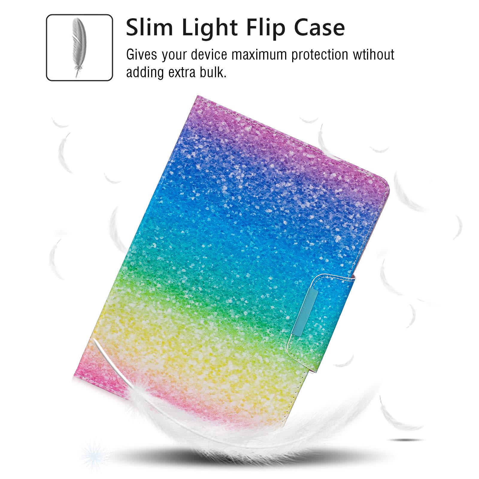 Dteck Slim PU Leather Multi-Angle Folio Stand Case for iPad 10.2 inch (7th/8th/9th Generation 2020/2021/2019 Model) - Auto Wake/Sleep, Pencil Holder, Rainbow Sand Design | Perfect for Work, Study & Travel Protection