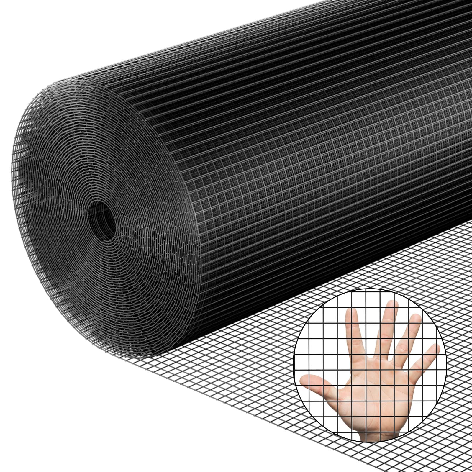 1/4 Inch Heavy Duty Black Vinyl Coated Welded Wire Mesh Roll - 19 Gauge PVC Hardware Cloth for Chicken Wire Fencing (48
