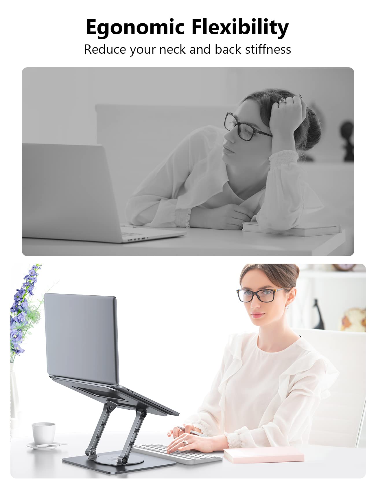 Adjustable Laptop Stand with 360° Rotating Base - Foldable Ergonomic Laptop Riser for MacBook Pro/Air & Surface Laptop up to 15.6 inches (Space Grey) - Perfect for Home Office, Gaming & Workspace Setup