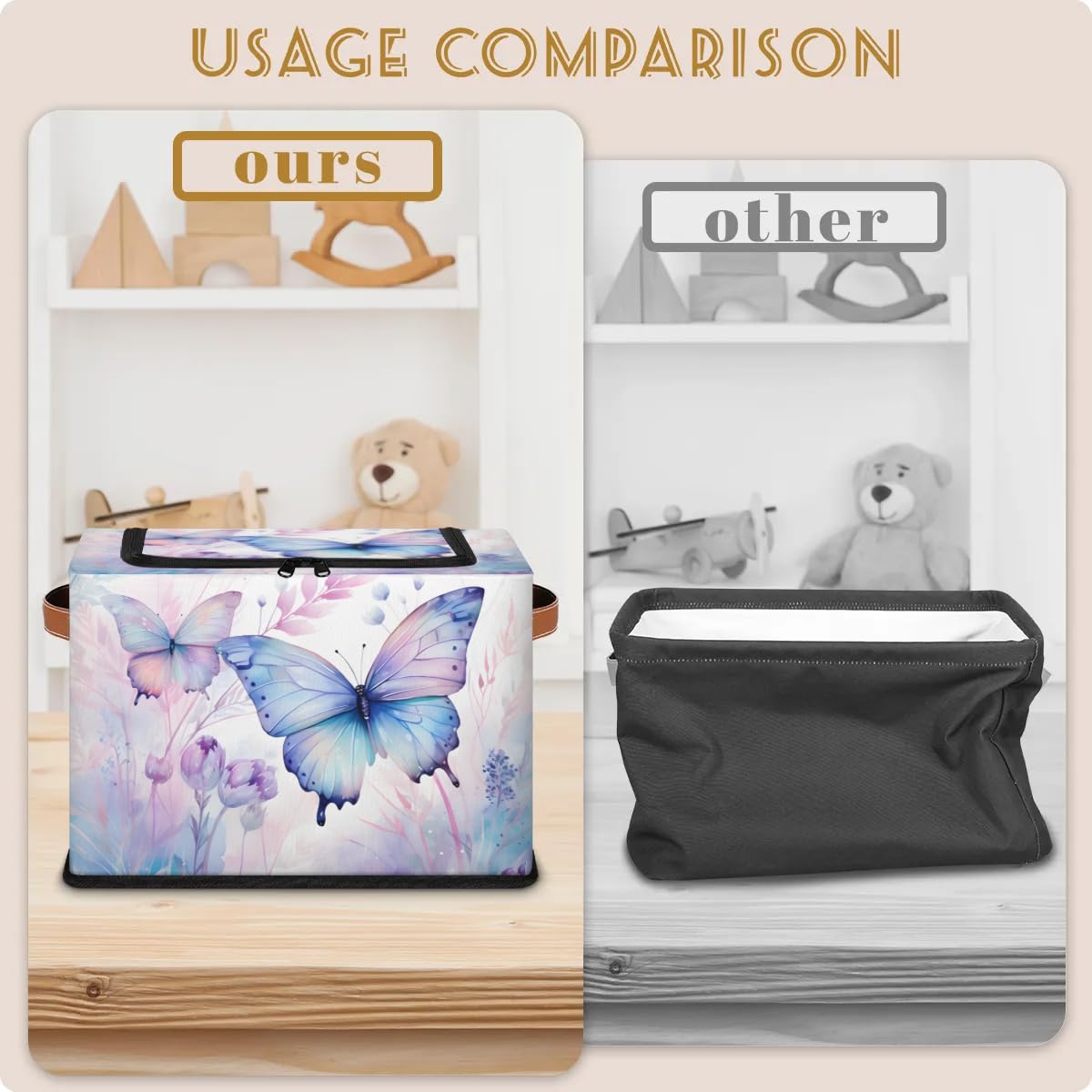 Beautiful Butterfly Storage Boxes with Sturdy Handles & Zipper Lids - 2 Pack Organizer for Clothes, Toys, Blankets | Perfect for Kids' Room, Nursery, and Home Organization