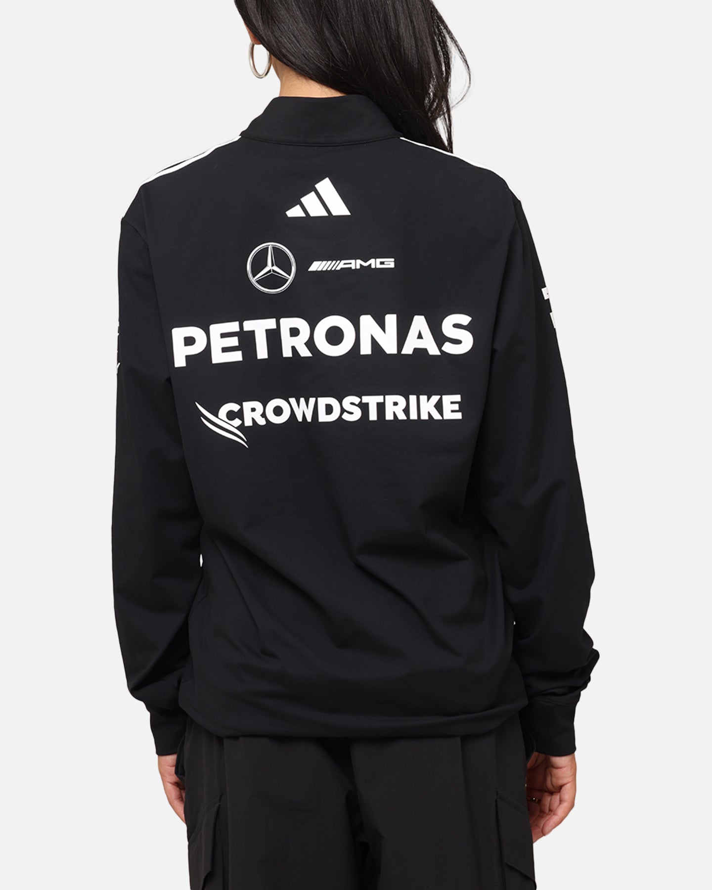 Adidas x Mercedes AMG Petronas F1 2025 Team Quarter Zip Jacket - Black & White - Men's Racing Jacket for Formula One Fans & Motorsport Enthusiasts