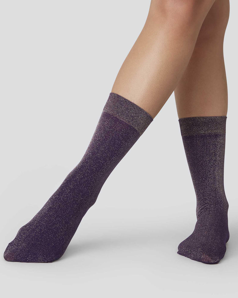 Swedish Stockings Women's Ines Shimmery Socks in Plum - Luxury Shimmer Tights for Special Occasions & Evening Wear