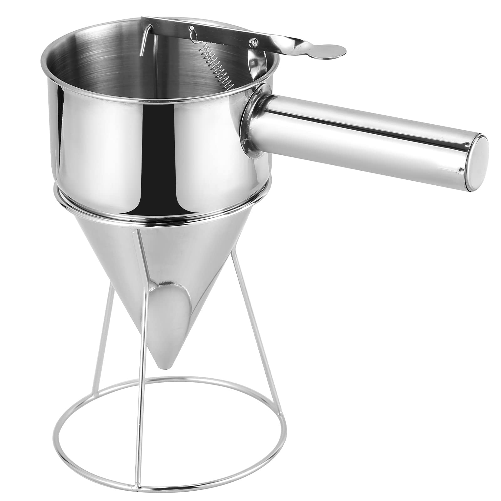 MAOPINER 1200ML (40.5OZ) Stainless Steel Pancake Batter Dispenser - Commercial Piston Funnel Cake Maker for Takoyaki, Crepes & Baking | Chocolate & Confectionery Dispenser with Stand | Perfect for Restaurants, Bakeries & Home Cooking