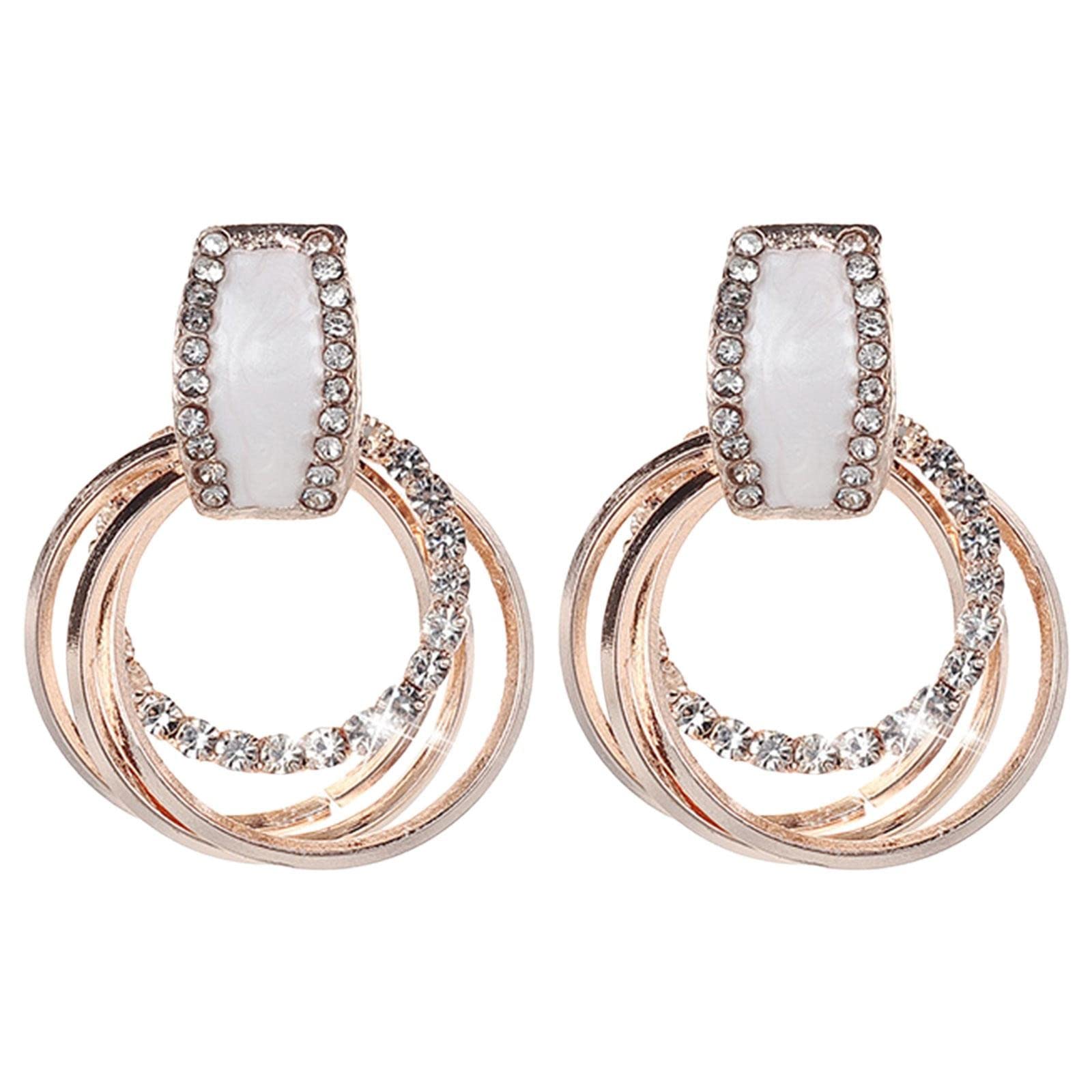 Stylish Diamond Geometric Circle Hoop Earrings for Women - Elegant Gold Big Hoops for Party, Wedding & Everyday Wear