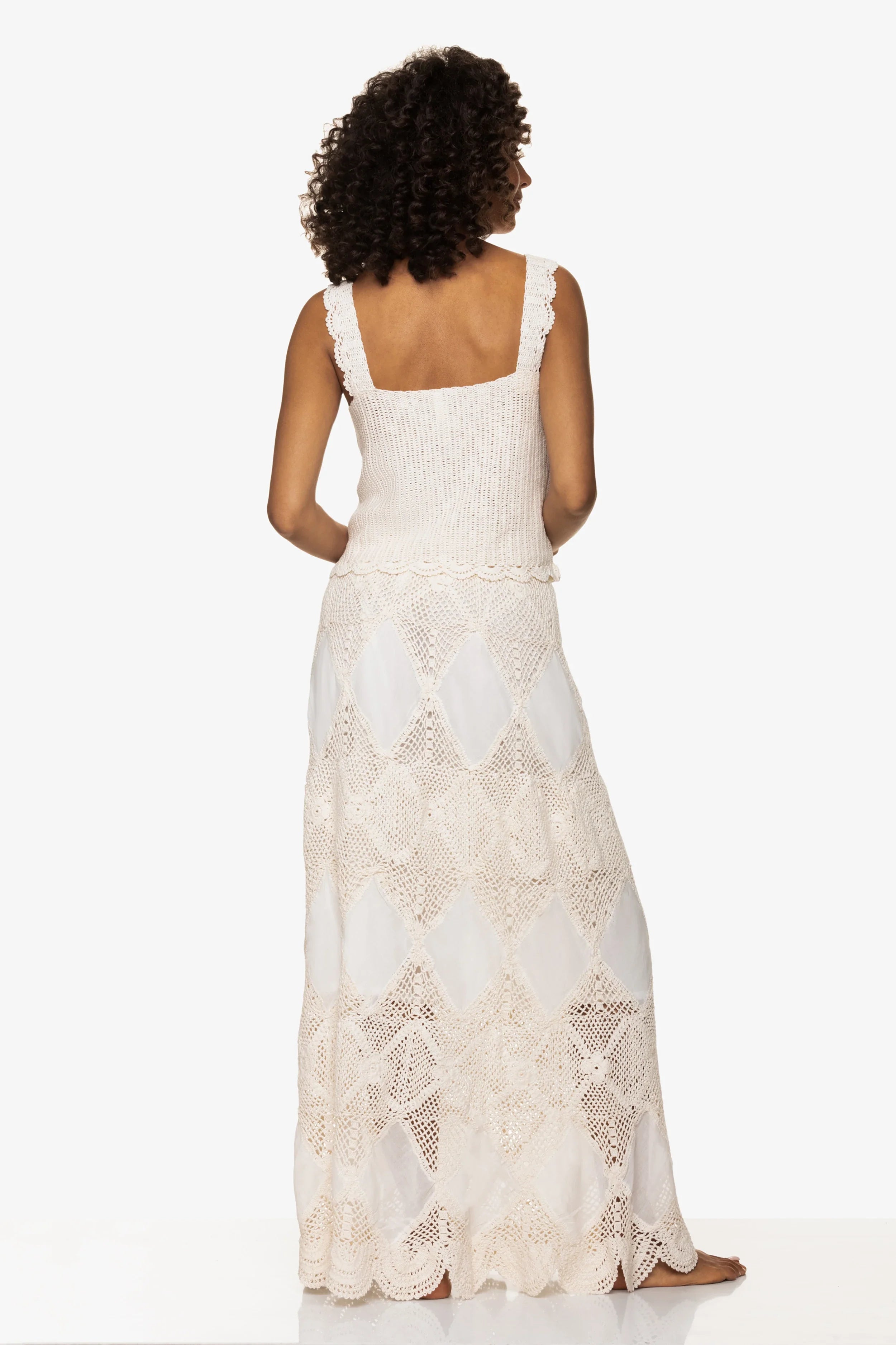 Elegant Scallop Crochet Maxi Skirt & Bandeau Dress Set in Ivory - Perfect for Beach Vacations, Summer Weddings & Boho Fashion