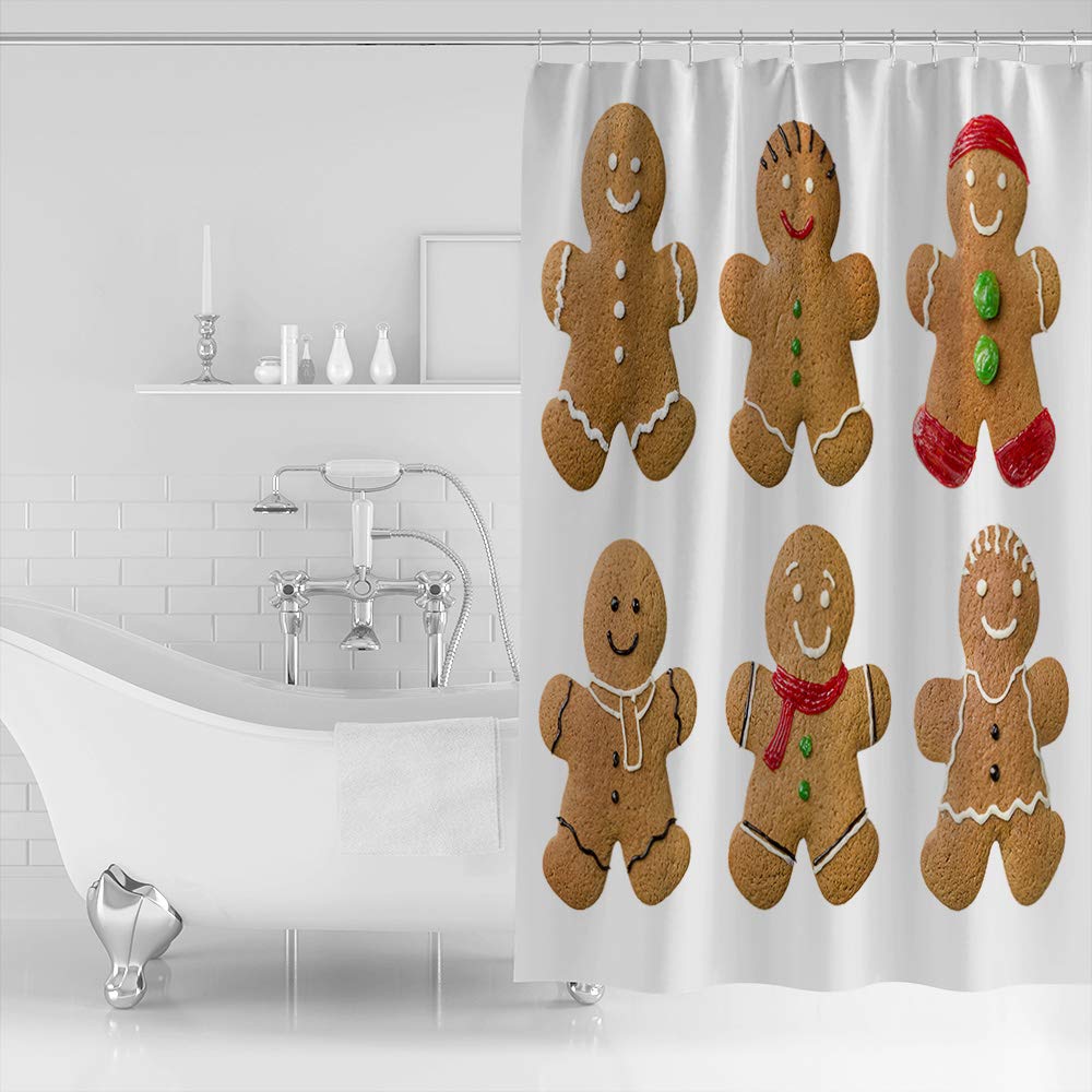 Christmas Gingerbread Man Shower Curtain - Waterproof Bathroom Decor for Holiday Season, 36 x 72 Inches with Hooks - Perfect for Small Stall, Kids Bathroom & Festive Home Decoration