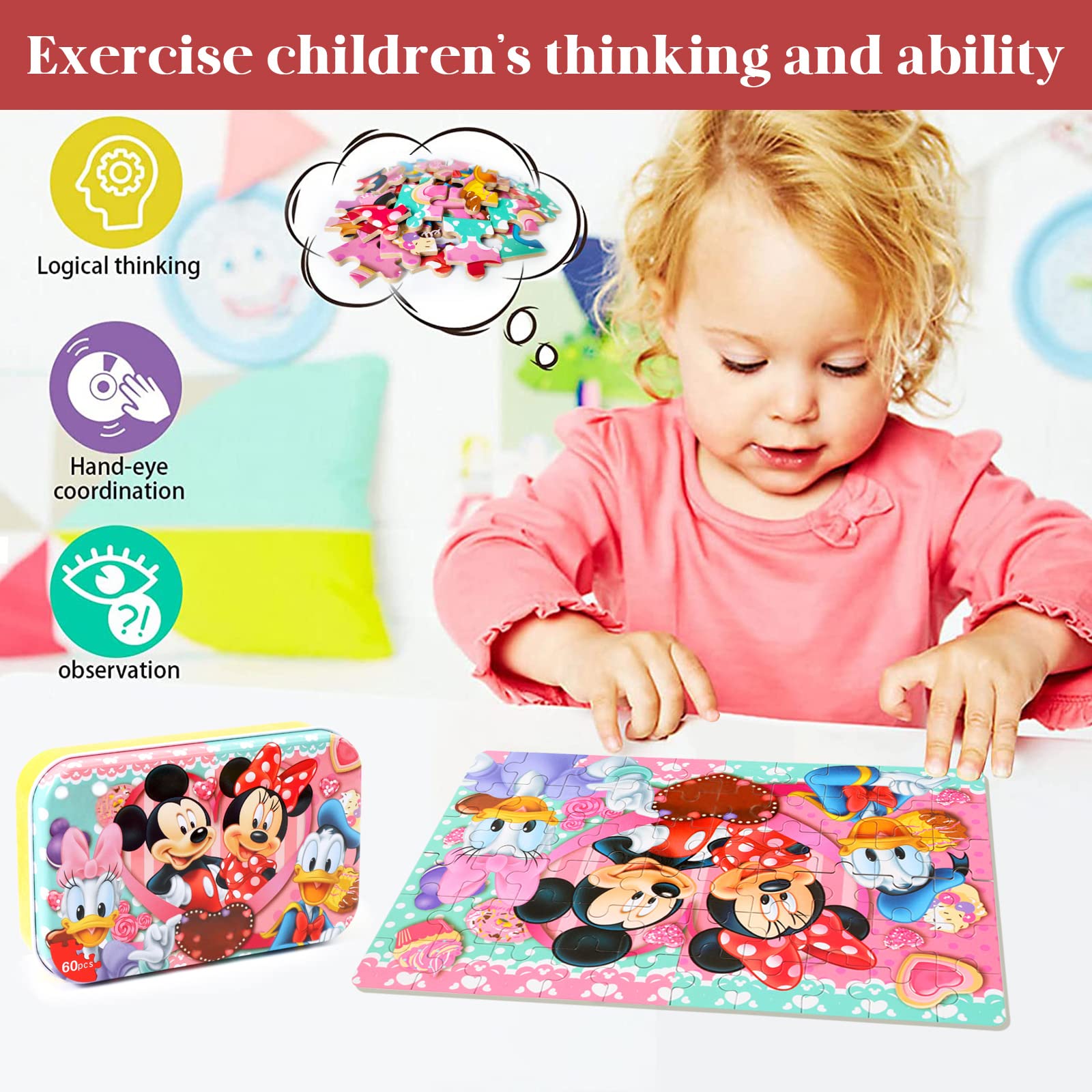 60-Piece Jigsaw Puzzles for Kids Ages 3-8 | Educational Puzzle Toys for Boys & Girls in Metal Box | Perfect Birthday Gifts & Classroom Learning Activities
