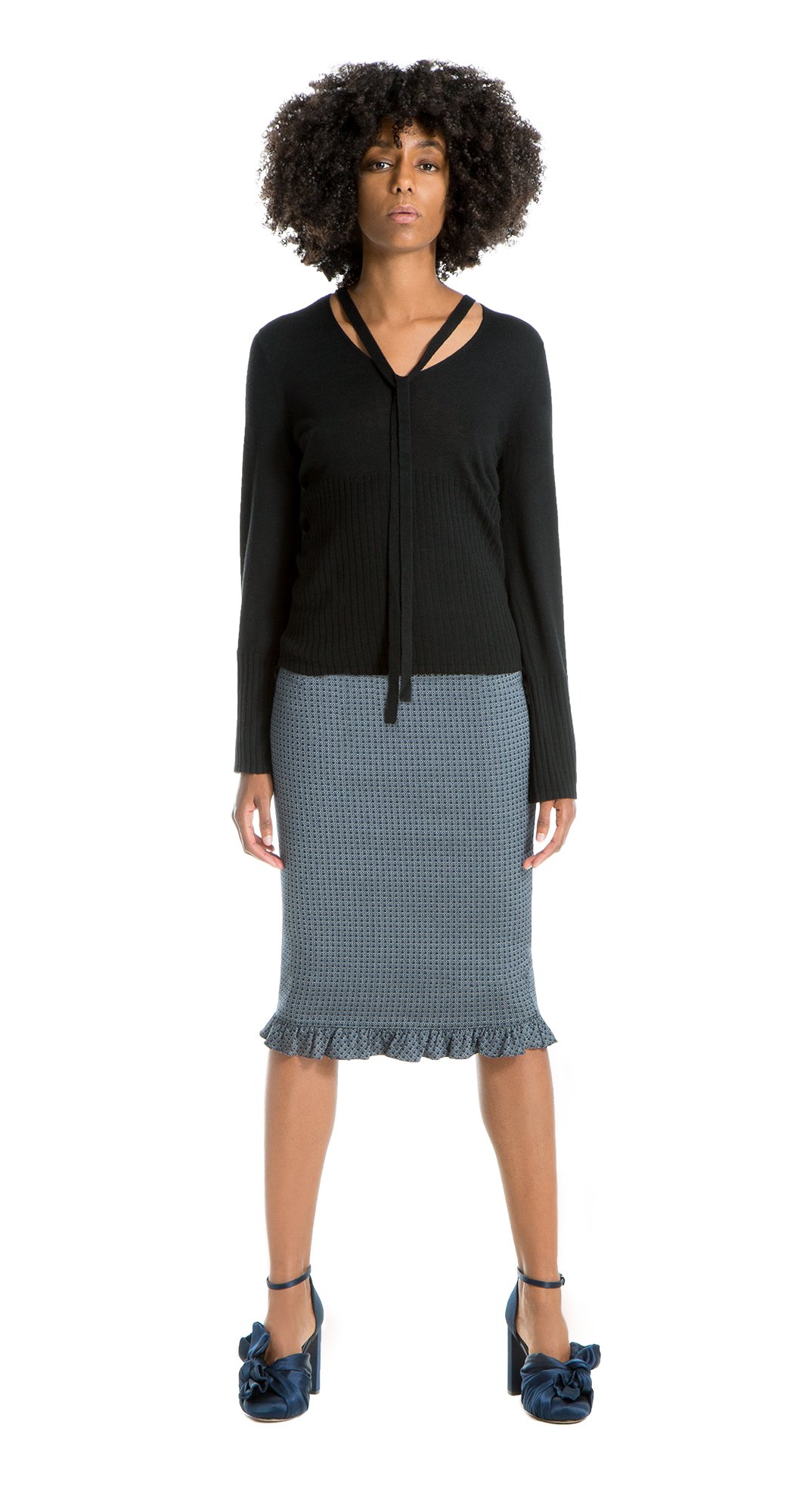 Max Studio Women's Ruffled-Hem Pencil Skirt in Dark Navy - Elegant Office Wear & Cocktail Party Outfit
