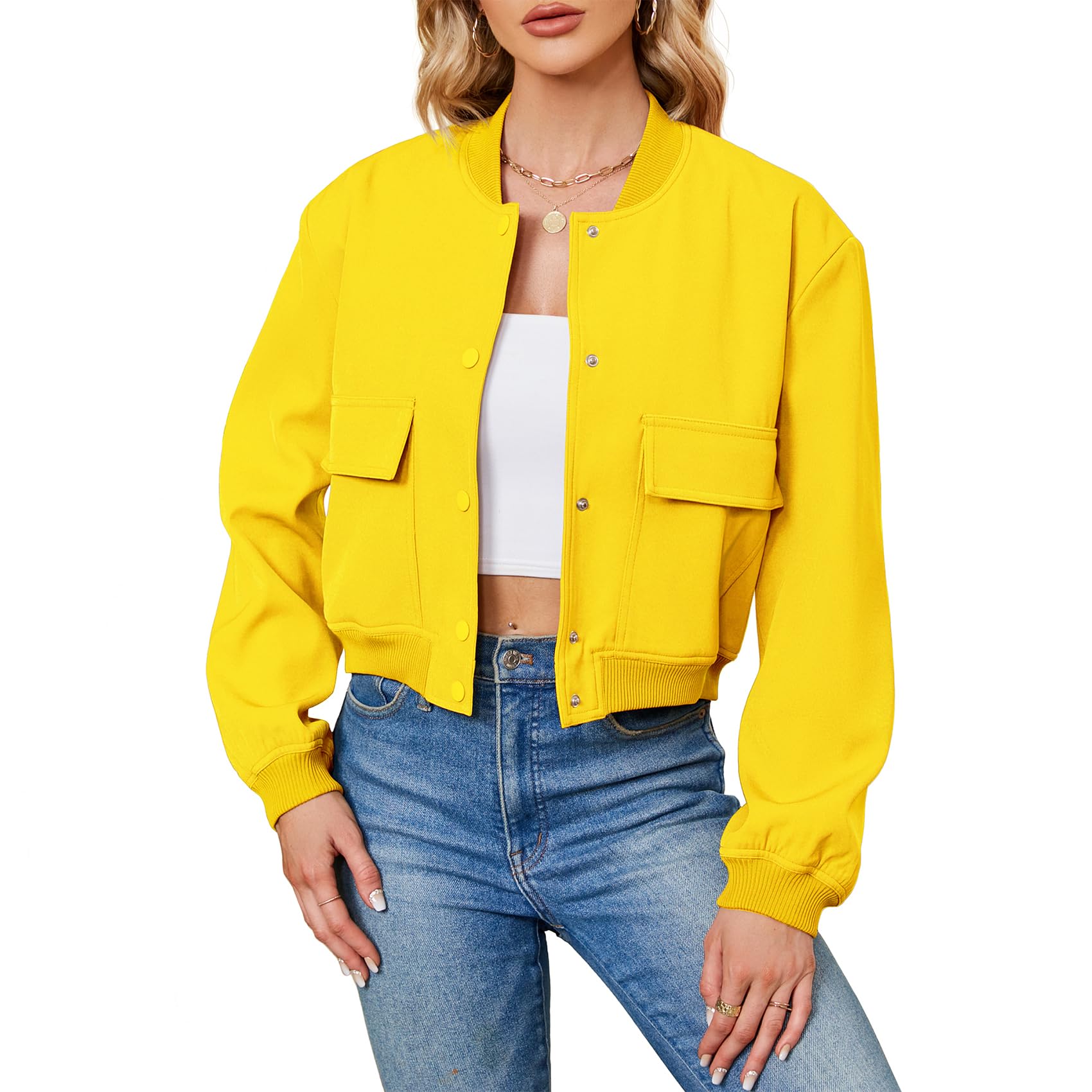 Women's Durio Bomber Jacket - Stylish Cropped Varsity Jacket with Pockets for Spring & Fall | Casual Outerwear for Everyday Wear, Street Fashion, and Night Out