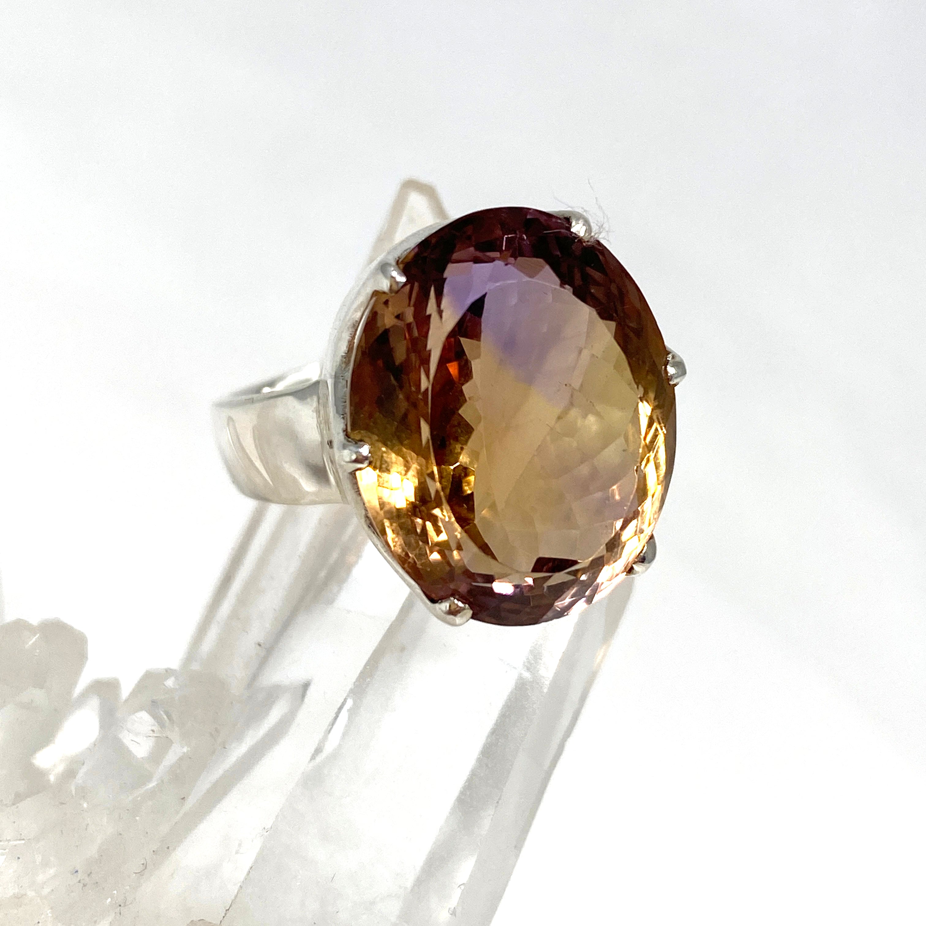 Ametrine Oval Faceted Ring Size 8.5 - Natural Gemstone Jewelry for Women, Elegant Purple & Yellow Gold Plated Wedding Band - Perfect for Engagement, Anniversary & Special Occasions