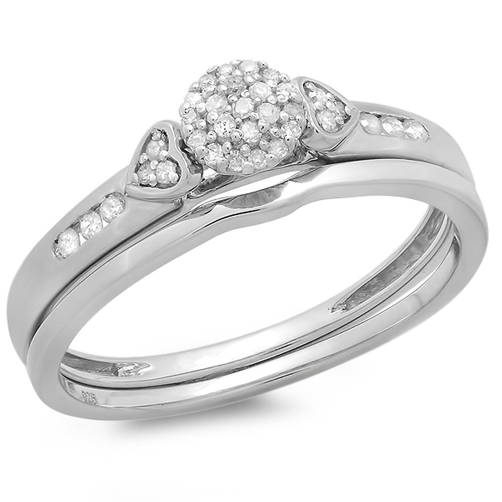 Dazzlingrock Collection 0.15 Carat (ctw) Round Diamond Women's Bridal Engagement Ring & Wedding Band Set in Sterling Silver - Perfect for Proposals, Anniversaries and Special Occasions