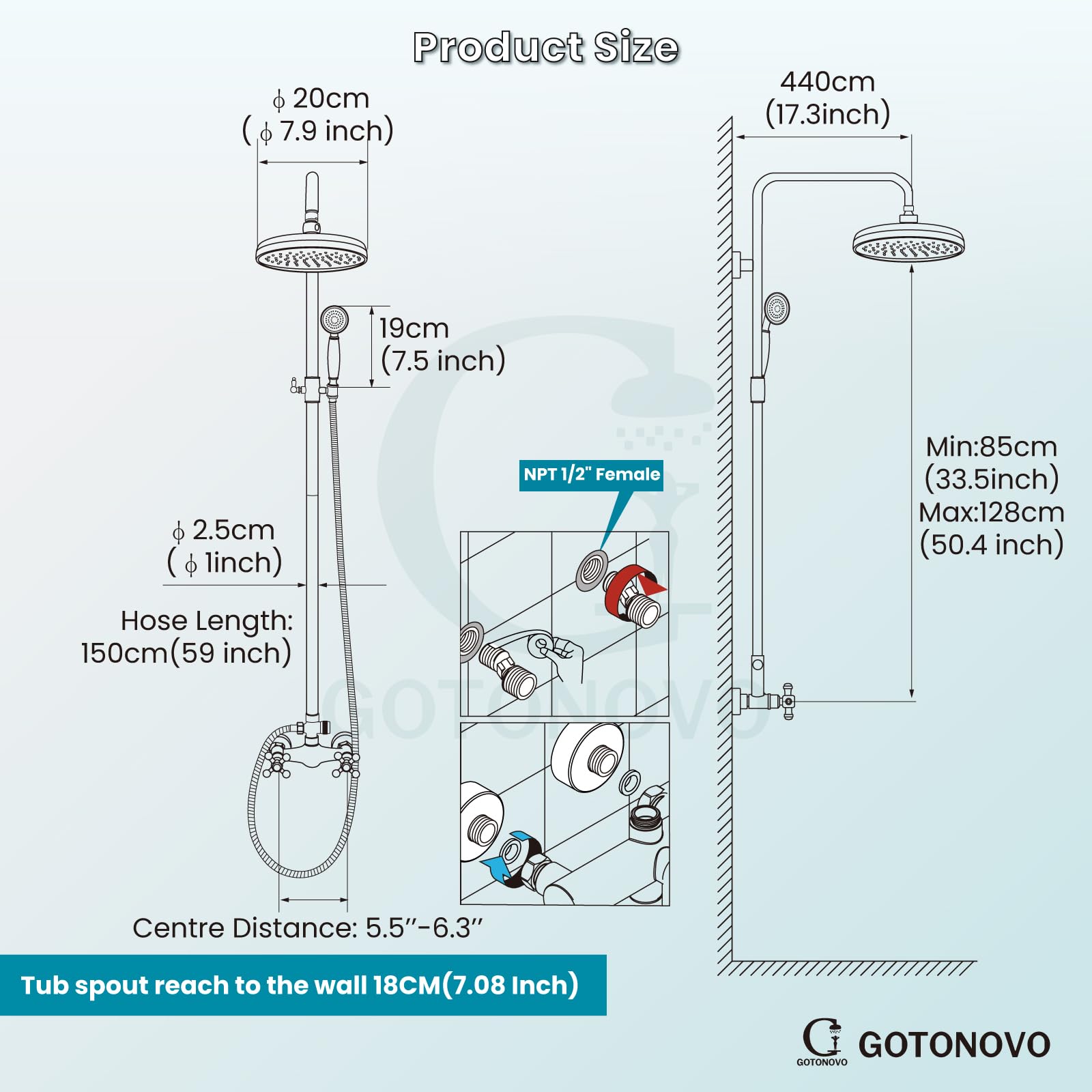Luxury 8 Inch Wall Mount Rainfall Shower System with Handheld Spray - Polished Chrome Exposed Shower Faucet Set, Adjustable Straight Rod & Cross Double Handle for Modern Bathrooms | Perfect for Spa-Like Experience and Daily Relaxation