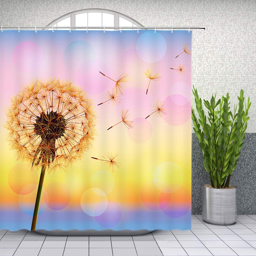 Dandelion Shower Curtain - Spring Floral Bathroom Decor with Sunrise Scenery, 35x70 Inch Polyester Fabric Hanging Set with Hooks - Perfect for Modern, Farmhouse & Bohemian Bathroom Styles