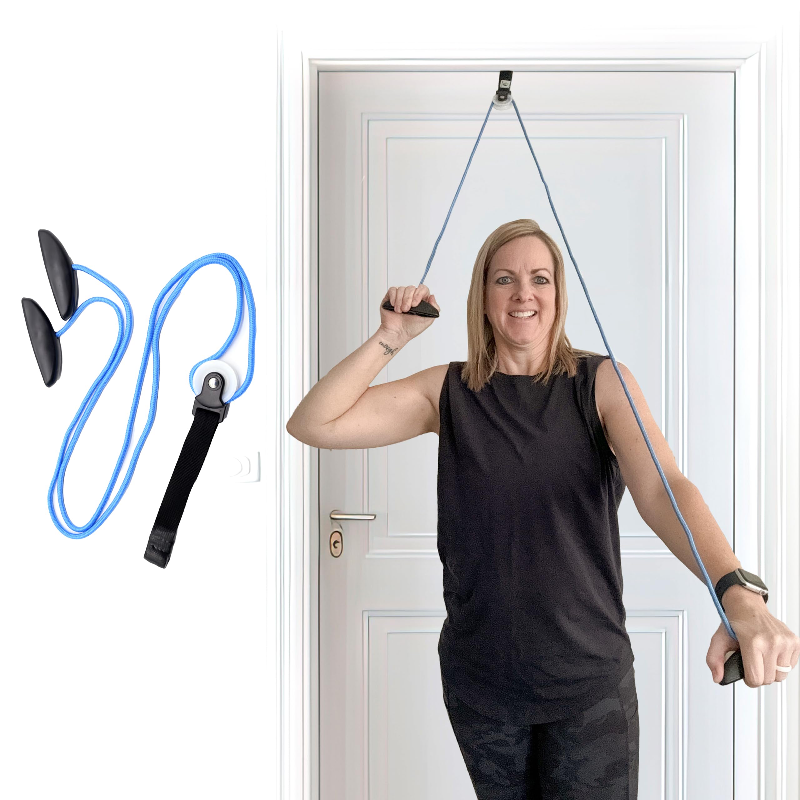 Mars Wellness Overdoor Shoulder Pulley - Blue Therapy Exercise Bands with Plastic Handles for Shoulder Pain Relief & Post-Surgery Recovery | Home Physical Therapy & Rehabilitation Equipment for Rotator Cuff Injuries, Frozen Shoulder & Mobility Training