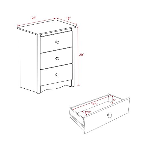 Atlin Designs White Transitional 3-Drawer Wooden Nightstand - Tall Bedside Table for Bedroom, Living Room & Office Storage | Modern Home Furniture with Ample Drawer Space