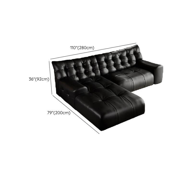 Black L-Shape Sofa Chaise with Tufted Back & Button Details - Modern Living Room Furniture for Small Spaces & Apartments