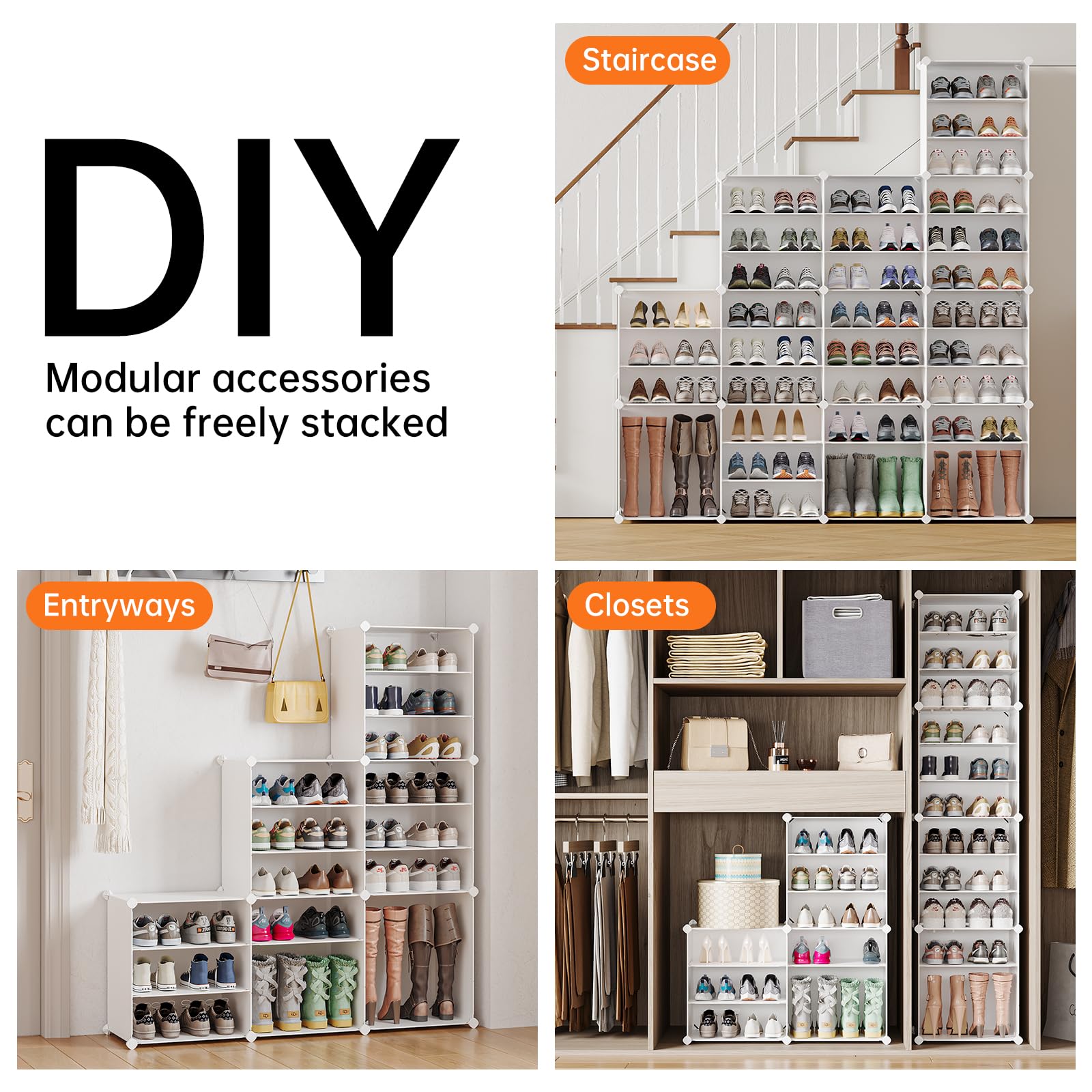 MAGINELS 72 Pairs Shoe Rack Organizer - Large Tall Shoe Storage Cabinet with Shelves for Closet, Bedroom, Hallway - White (48x12x72 inches) | Perfect for Organizing Shoes in Living Room, Entryway & Small Spaces
