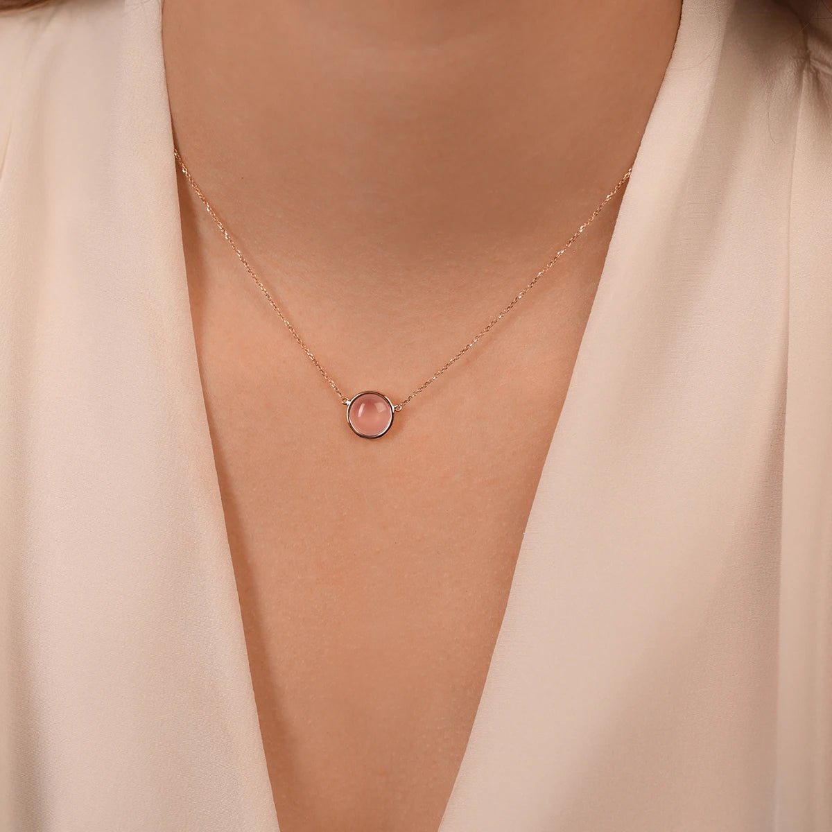 14k Rose Gold Bezel Set Rose Quartz Pendant Necklace for Women - Elegant Jewelry Gift for Valentine's Day, Anniversary & Special Occasions