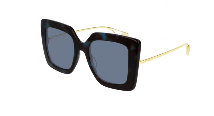 Gucci GG 0435S 004 Blue Havana Gold/Blue Cat Eye Women's Sunglasses
