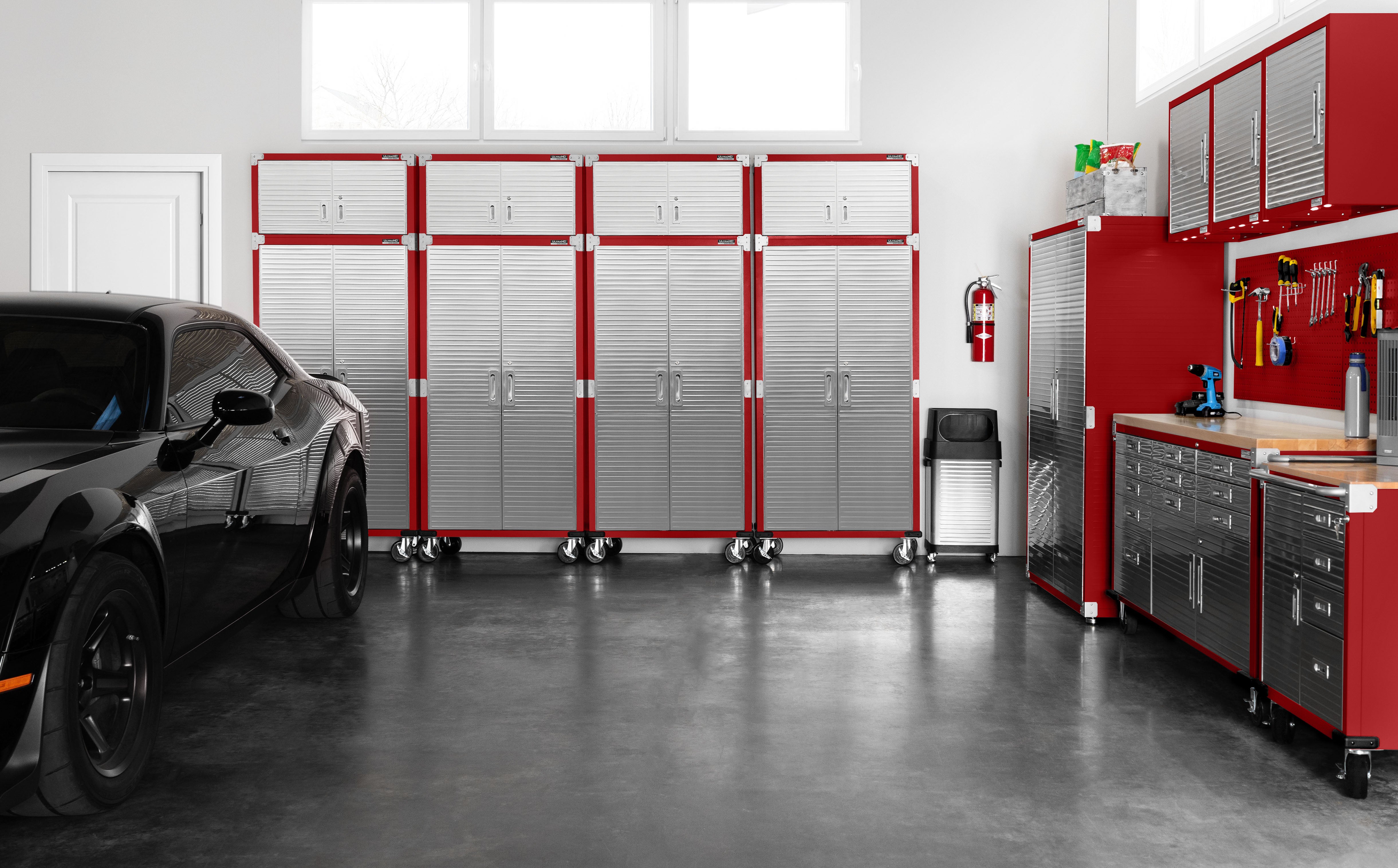 UltraHD® 2-Piece Rolling Storage Cabinet Set - Heavy Duty Metal File Organizer with Locking Wheels, Red - Perfect for Office, Home & Garage Organization