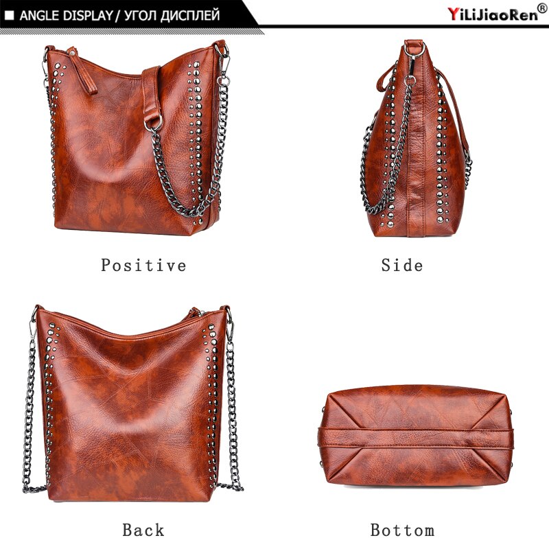 Vintage Women's Rivet Chain Shoulder Bag - Stylish Retro Crossbody Purse for Casual Outings & Evening Events