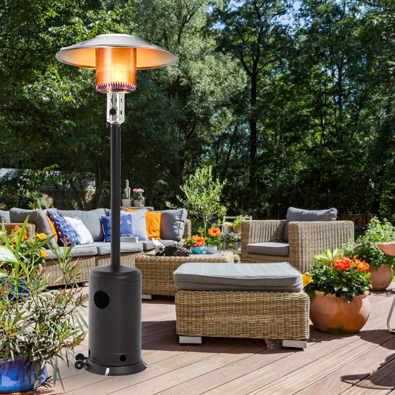 Tall Hammered Finish Patio Heater - Outdoor Propane Gas Standing Heater with Accessories for Garden, Deck & Backyard (Mocha) | Perfect for Outdoor Dining, Camping & Cold Weather Gatherings
