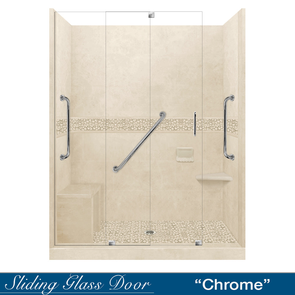 Freedom Pebble Desert Sand 60-Inch Alcove Shower Enclosure Kit - Waterproof Bathroom Upgrade for Small Spaces, Perfect for Apartments & Modern Homes