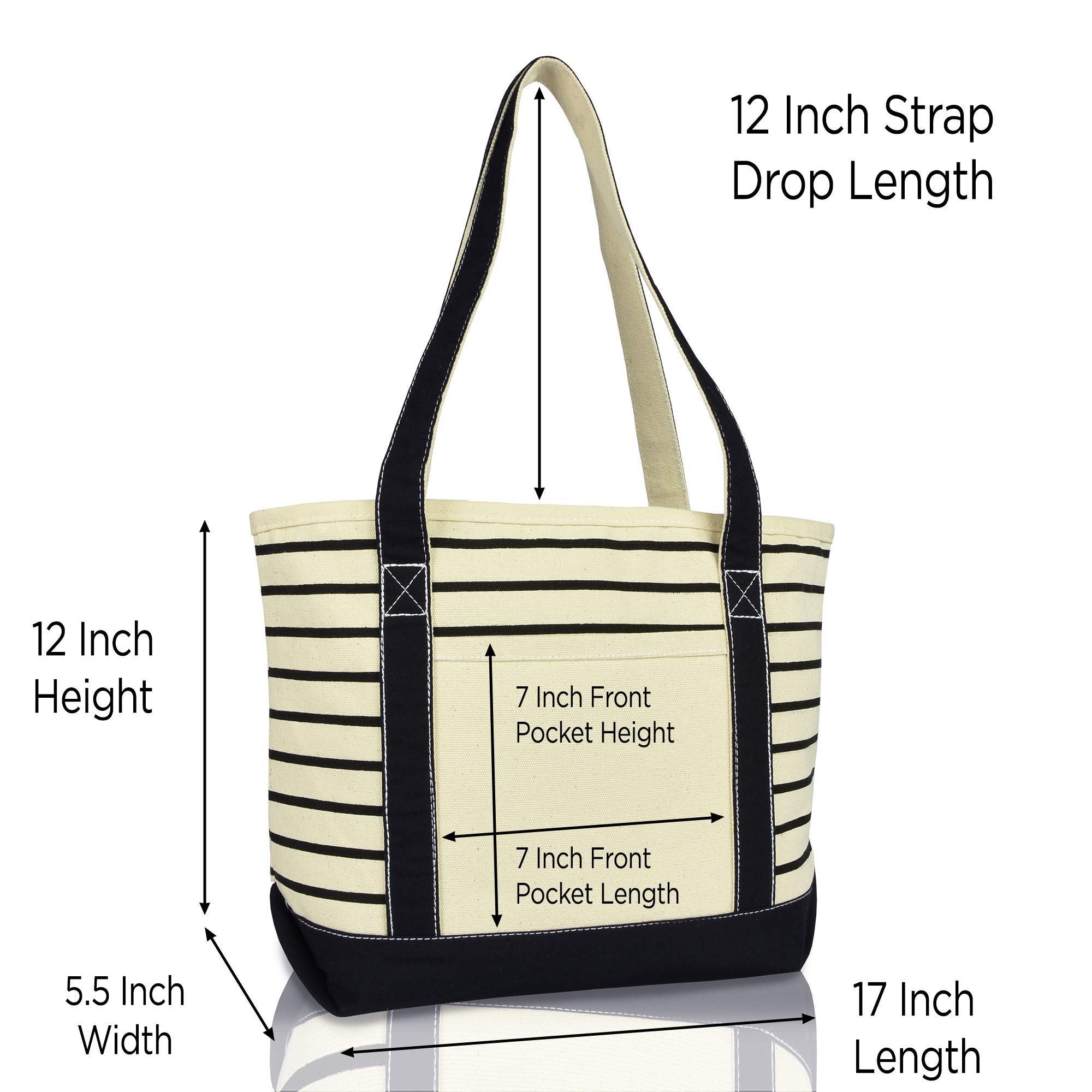 DALIX Small Stripe Tote Bag - Premium Cotton Canvas Shoulder Bag for Women in Black | Perfect for Work, Travel, and Everyday Use