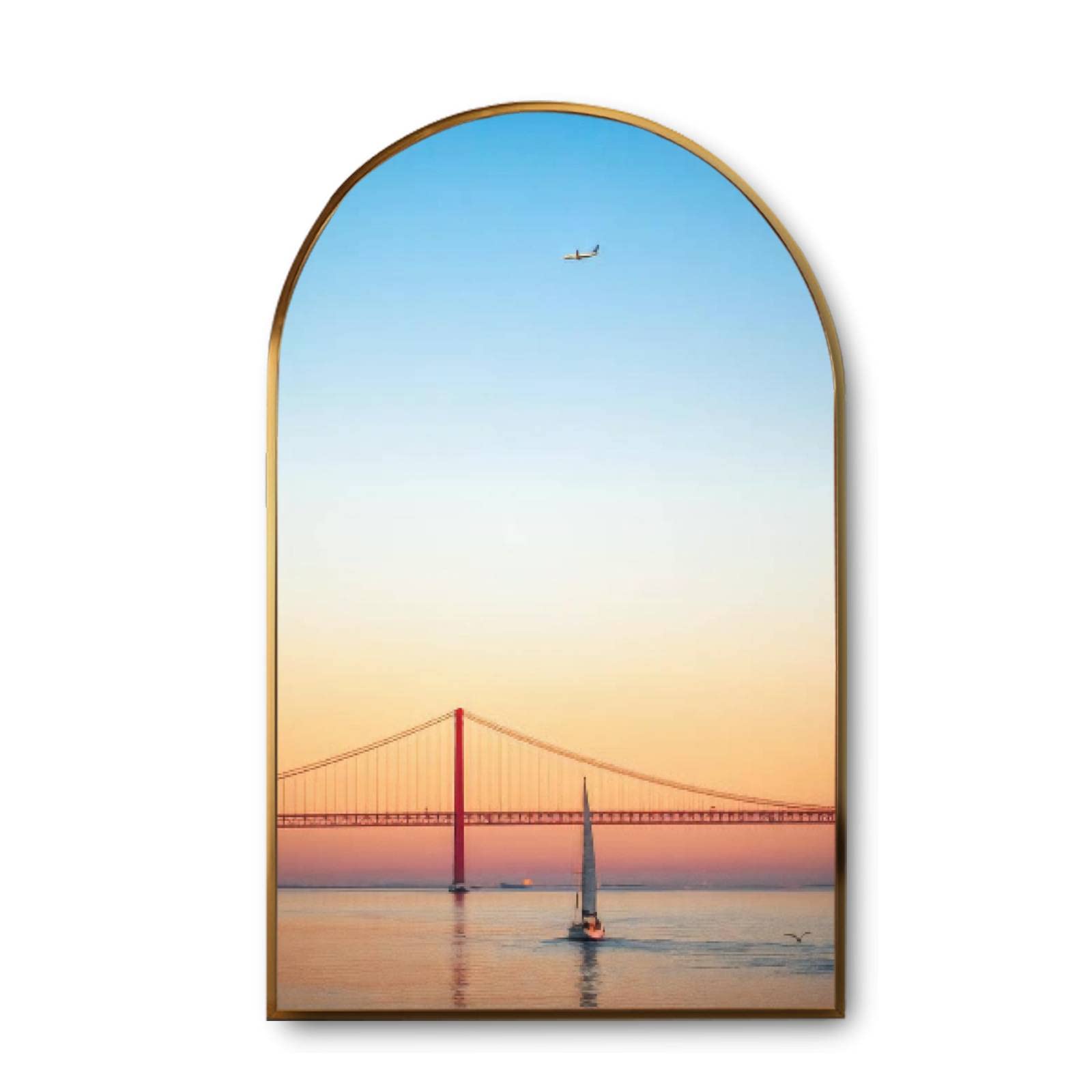 Golden Framed Canvas Wall Art - Arch Sunset Scene in Lisbon Portugal, Modern Giclee Rustic Cityscape Painting for Home Decor | Ready to Hang | Perfect for Living Room, Bedroom & Office Wall Decor