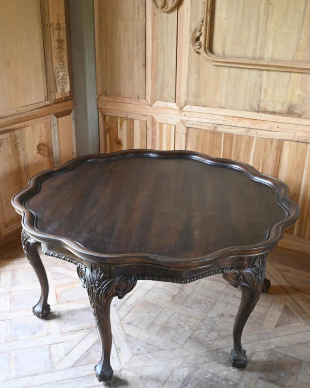 Hand Carved Solid Wood Coffee Table - Rustic Farmhouse Style Center Table for Living Room, Perfect for Home Decor & Entertaining Guests