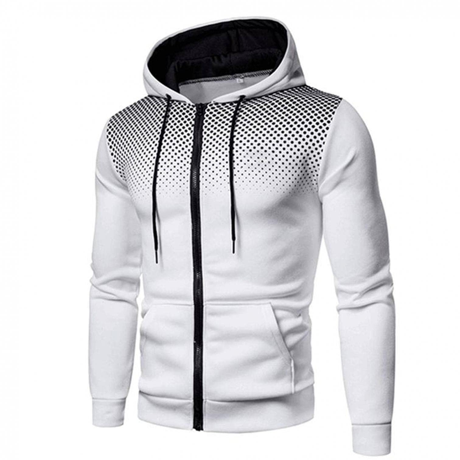 Men's Zip-Up Hooded Sweatshirt with Pockets - Polka Dot Print Fashion Hoodie for Autumn & Winter - Casual Sports Wear for Outdoor Activities, Gym & Street Style