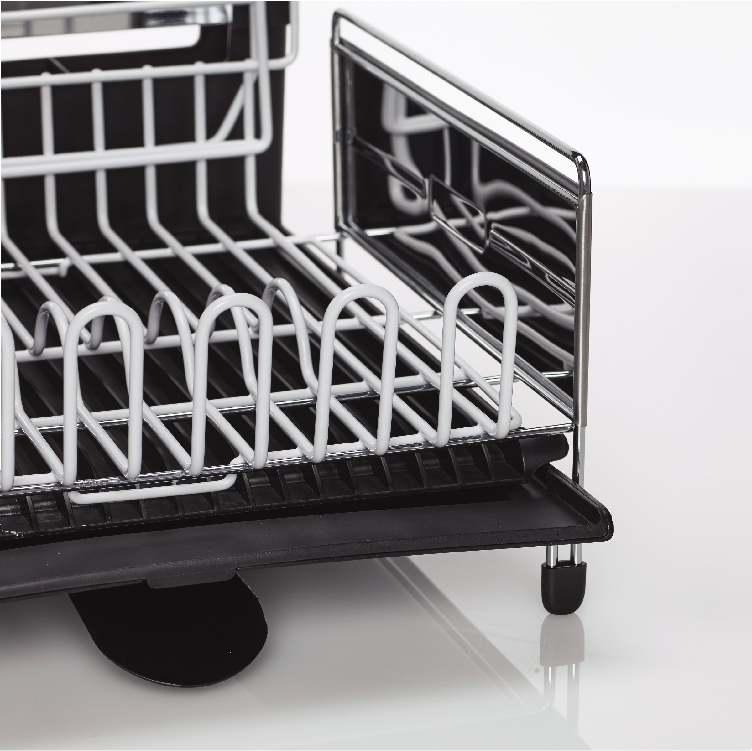 Sabatier Expandable Stainless Steel Dish Rack - Rust-Resistant Soft Coated Wires, Bi-Directional Spout, Utensil Caddy & Removable Stemware Holder - Perfect for Kitchen Countertop, Sink Side & Small Space Organization